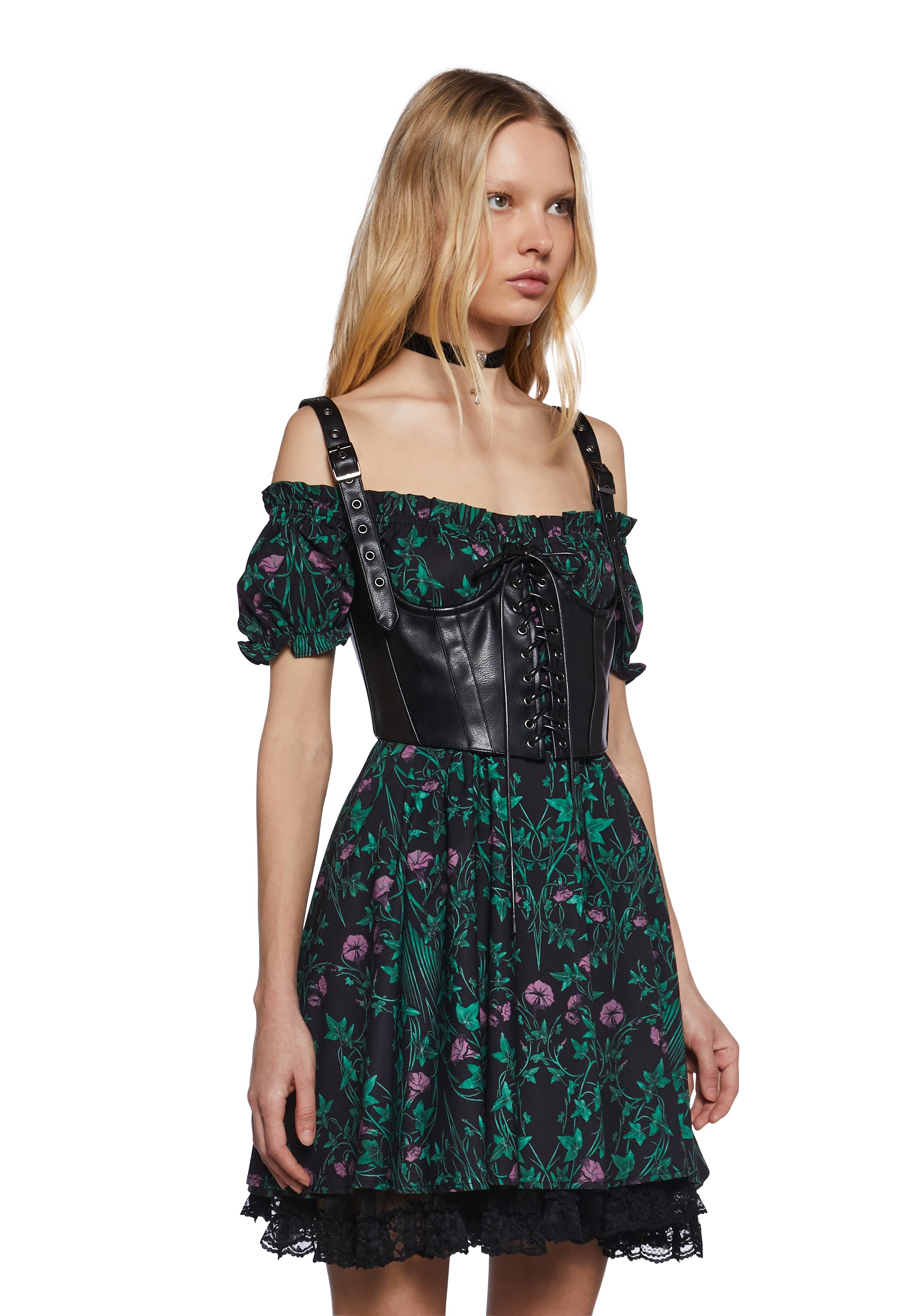 Widow Ivy Mini Dress With Vegan Leather Underbust Corset