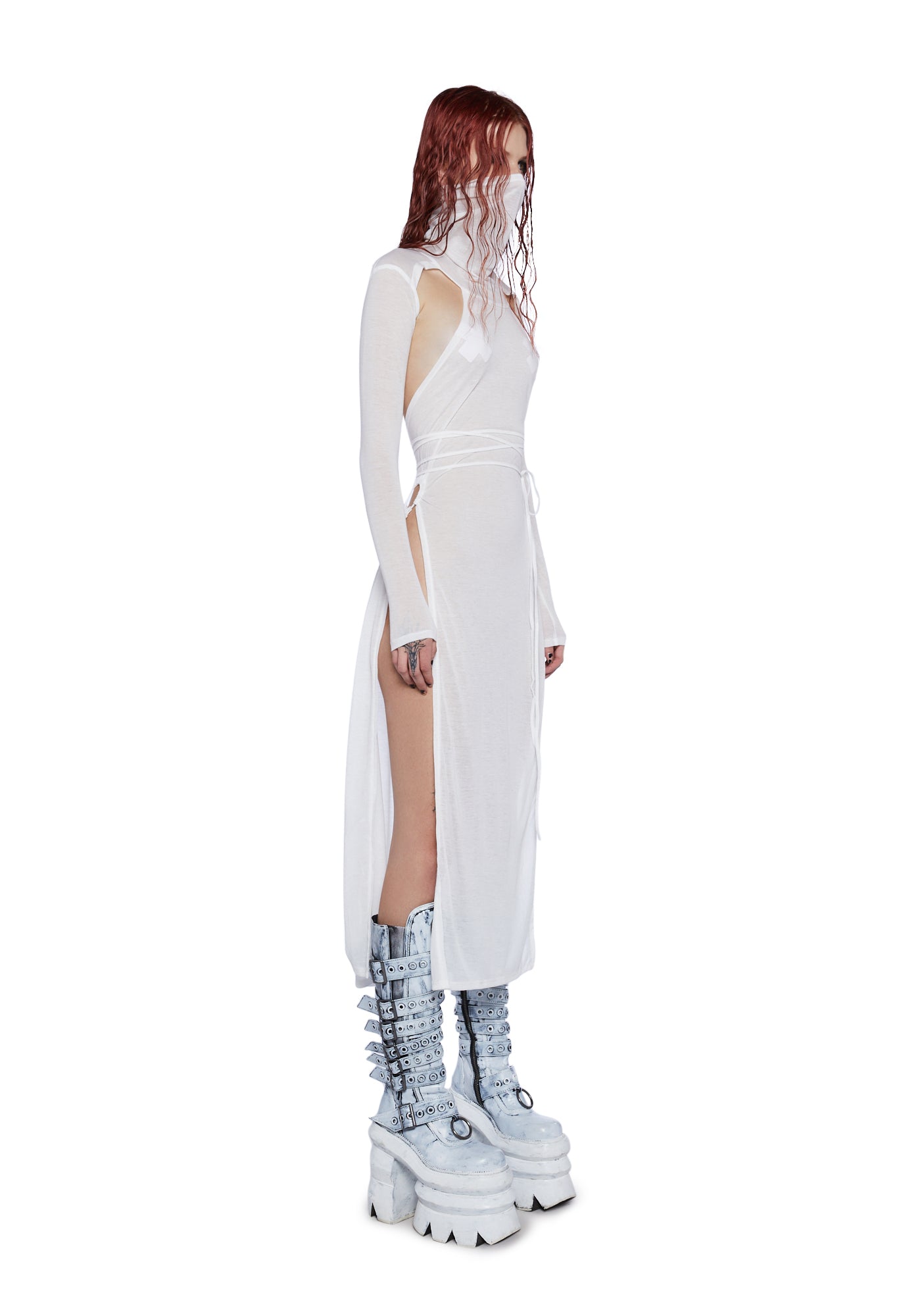 Darker Wavs High Slit Maxi Dress - White – Dolls Kill