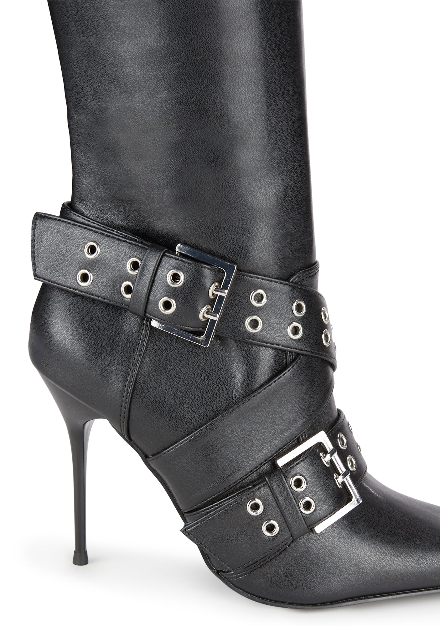 Generation Kiss Pointed Toe Buckle Knee High Boots Black Dolls