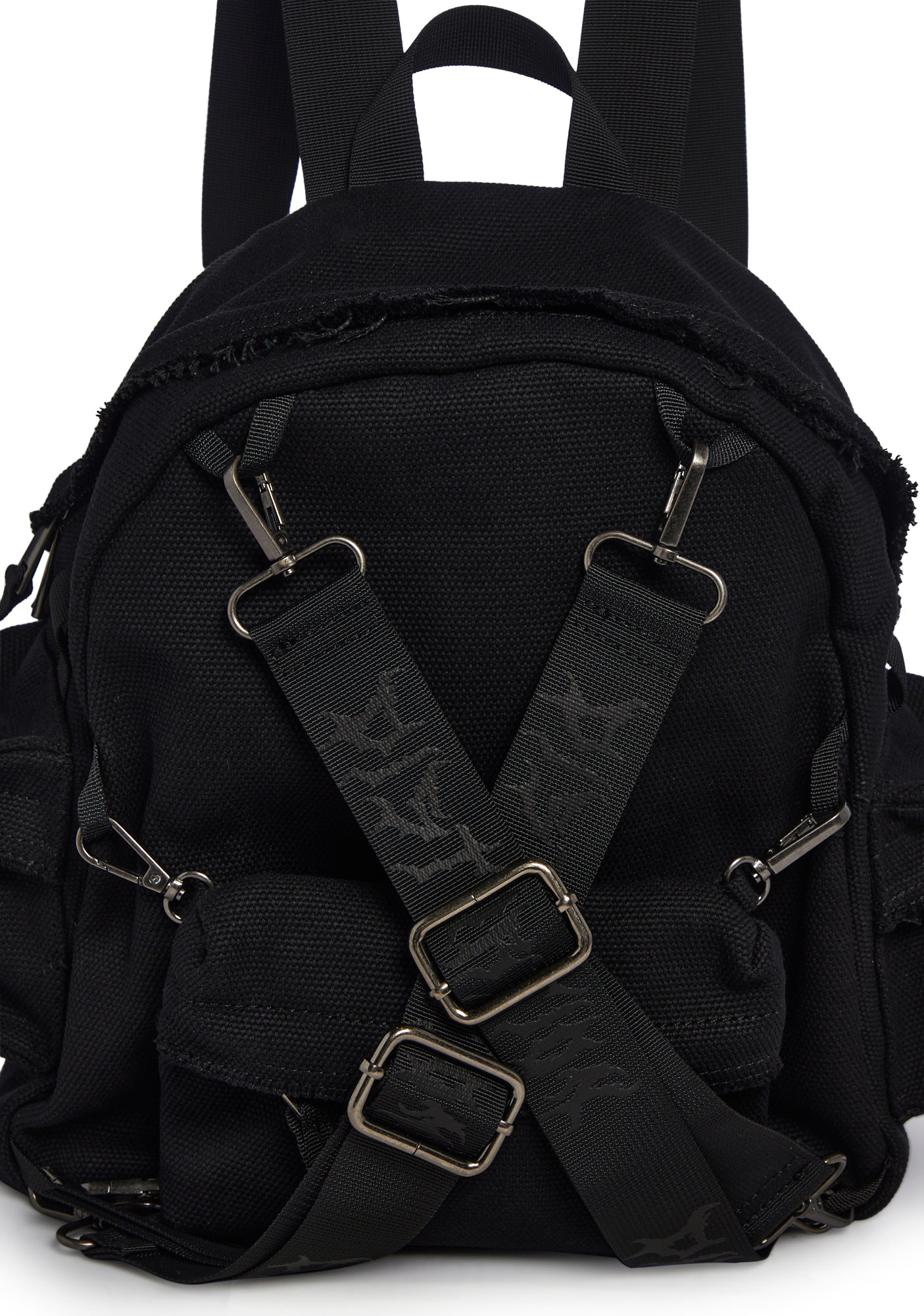 Darker Wavs Strappy Multi Pocket Backpack Black Dolls Kill