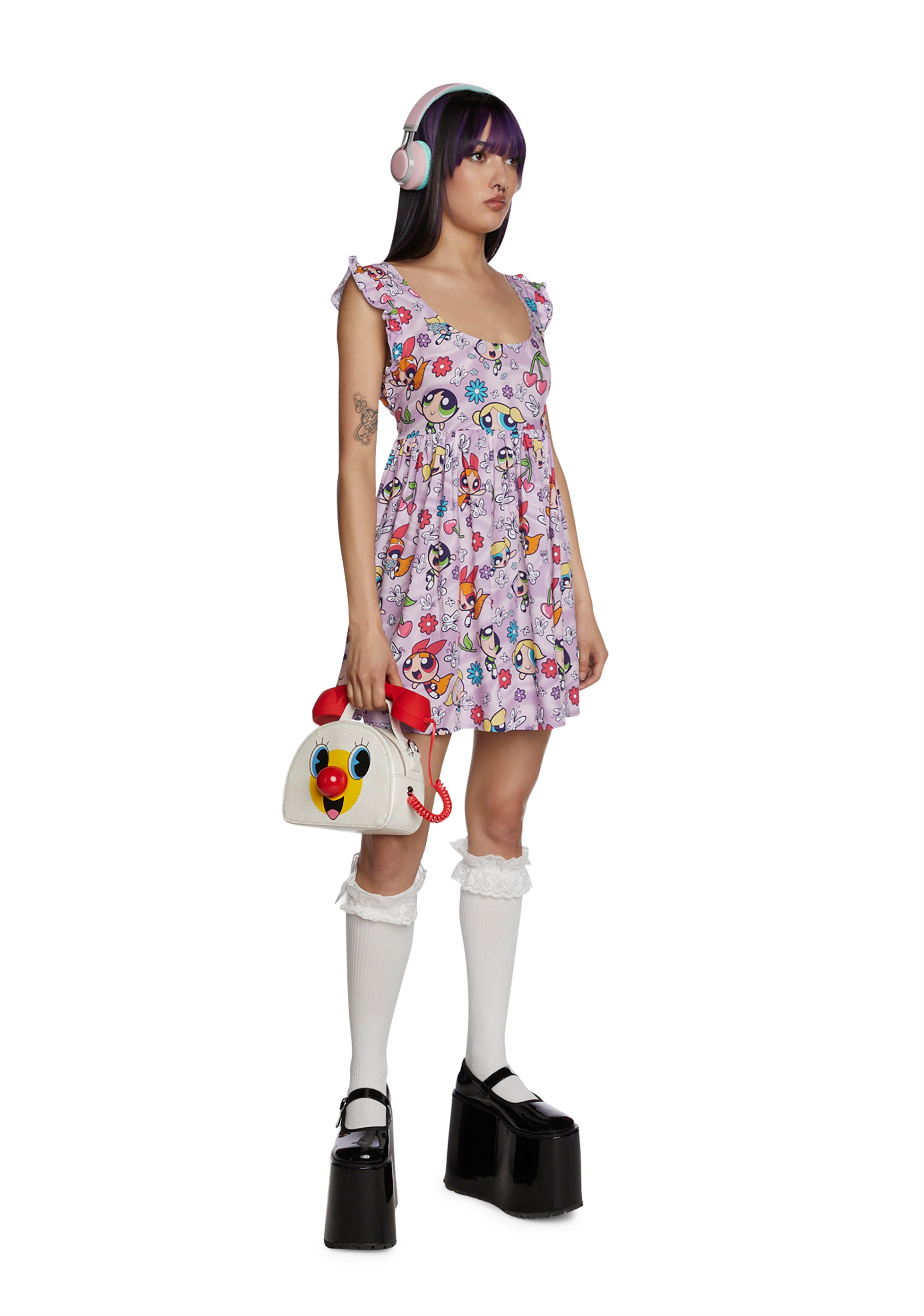 Dolls Kill x The Powerpuff Girls Telephone Crossbody Bag - White