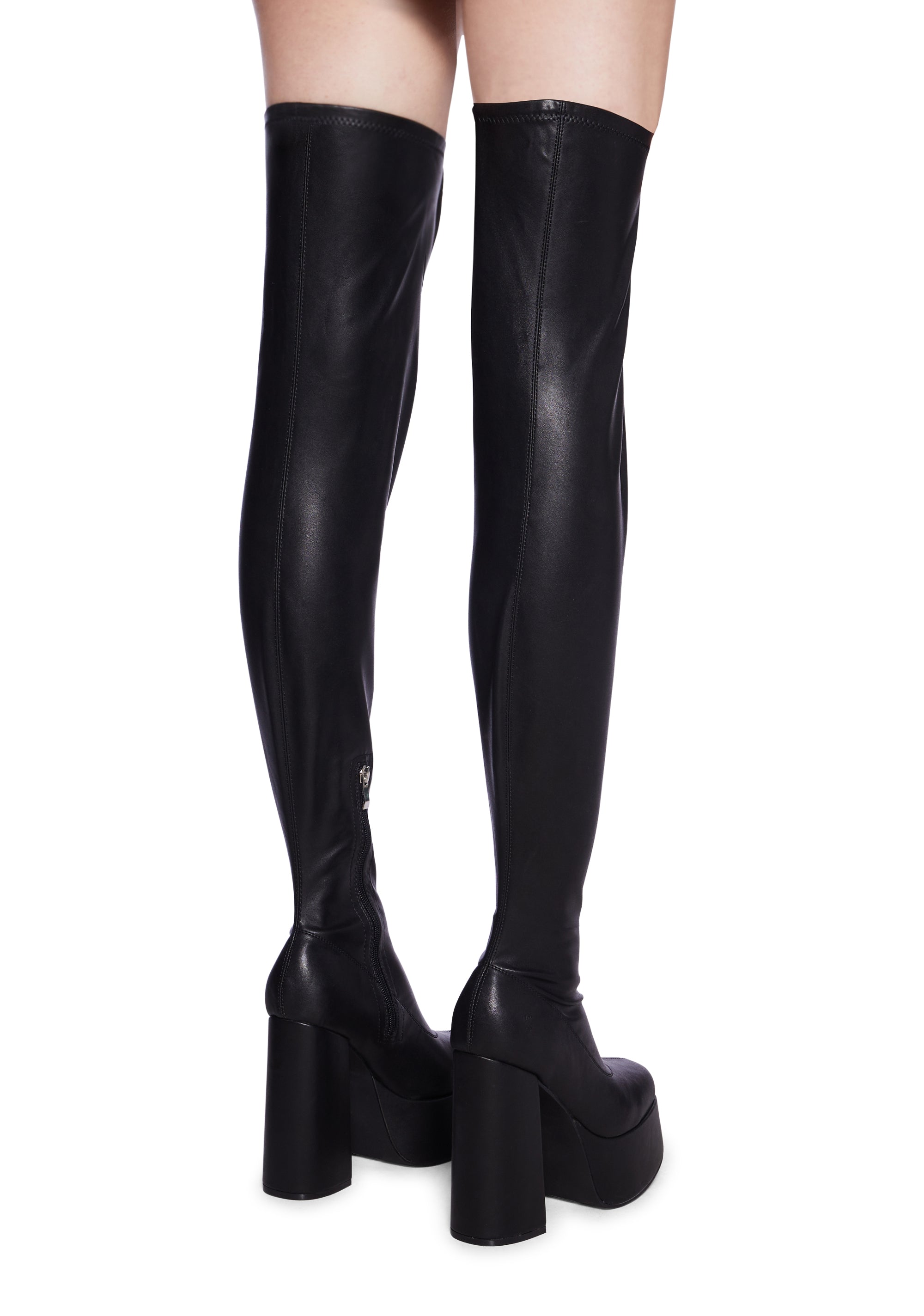 Koi Footwear Thigh High Vegan Leather Platform Boots Black Dolls Kill