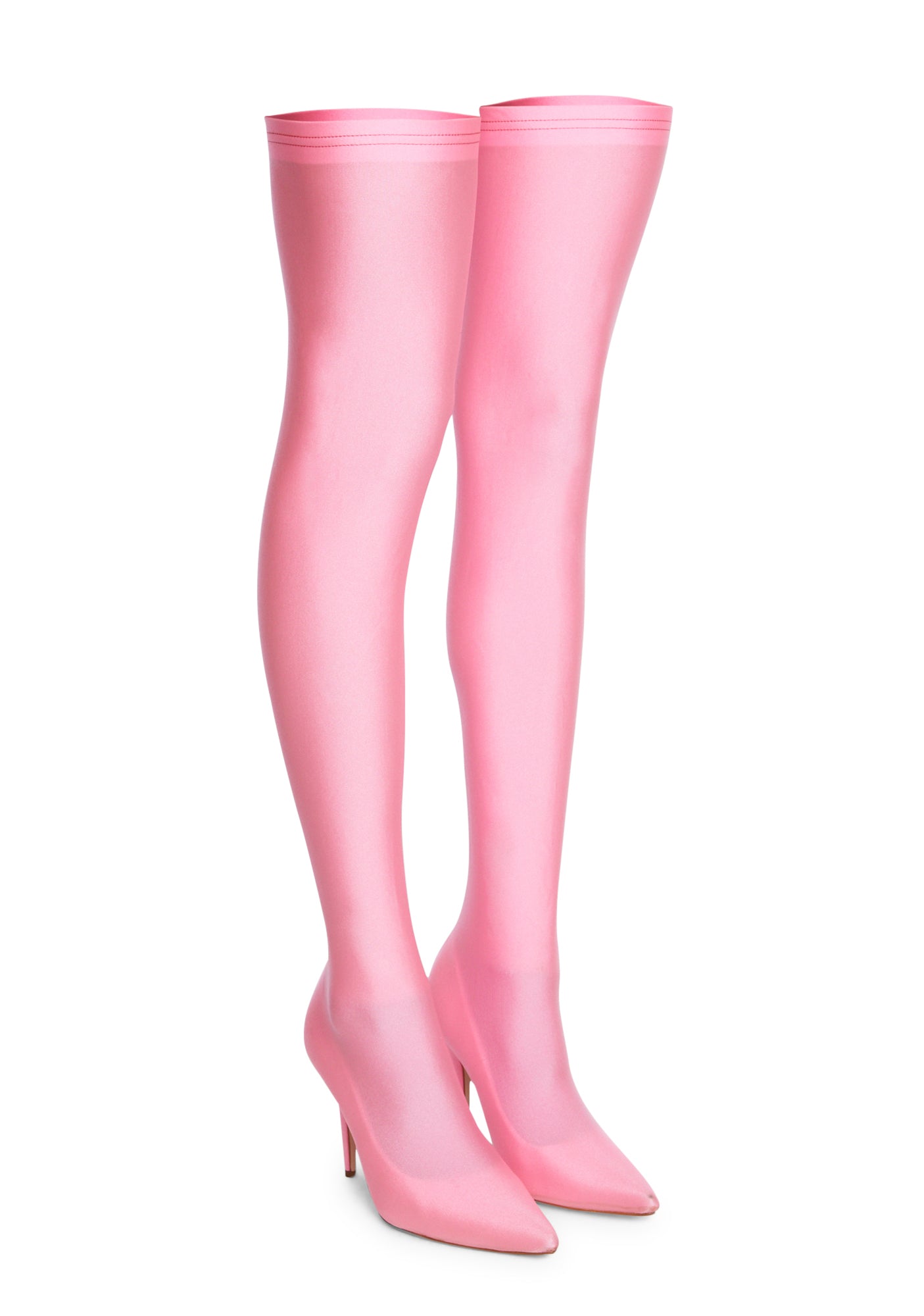 AZALEA WANG Shiny Stretch Stiletto Thigh High Boots Pink Dolls Kill