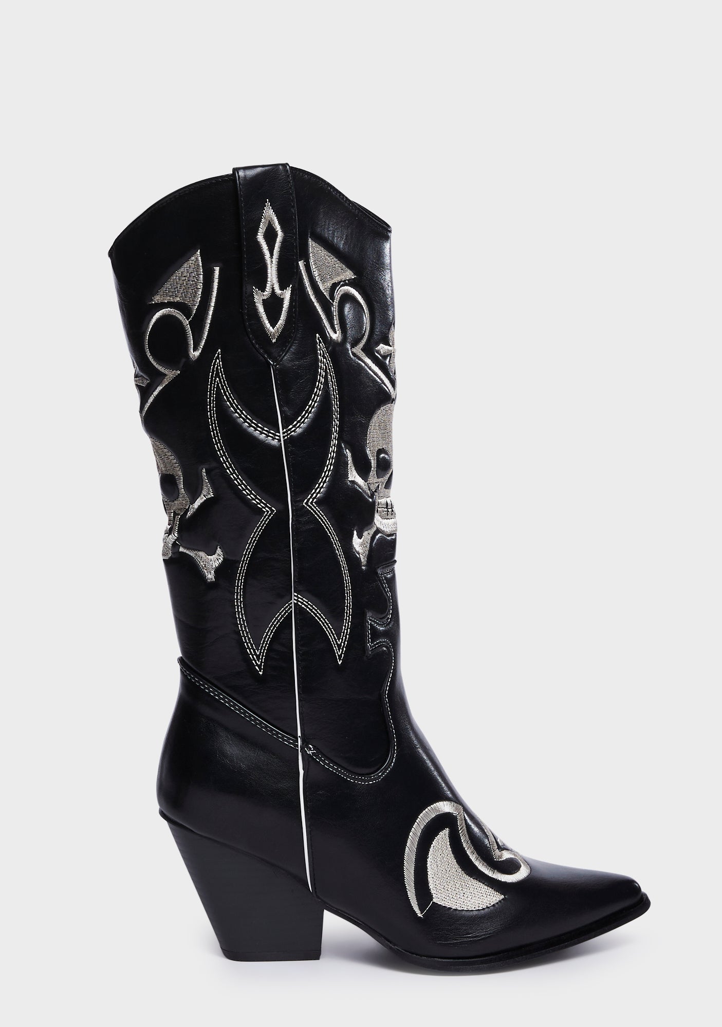 Skull And Crossbones Flame Cowboy Boots - Black
