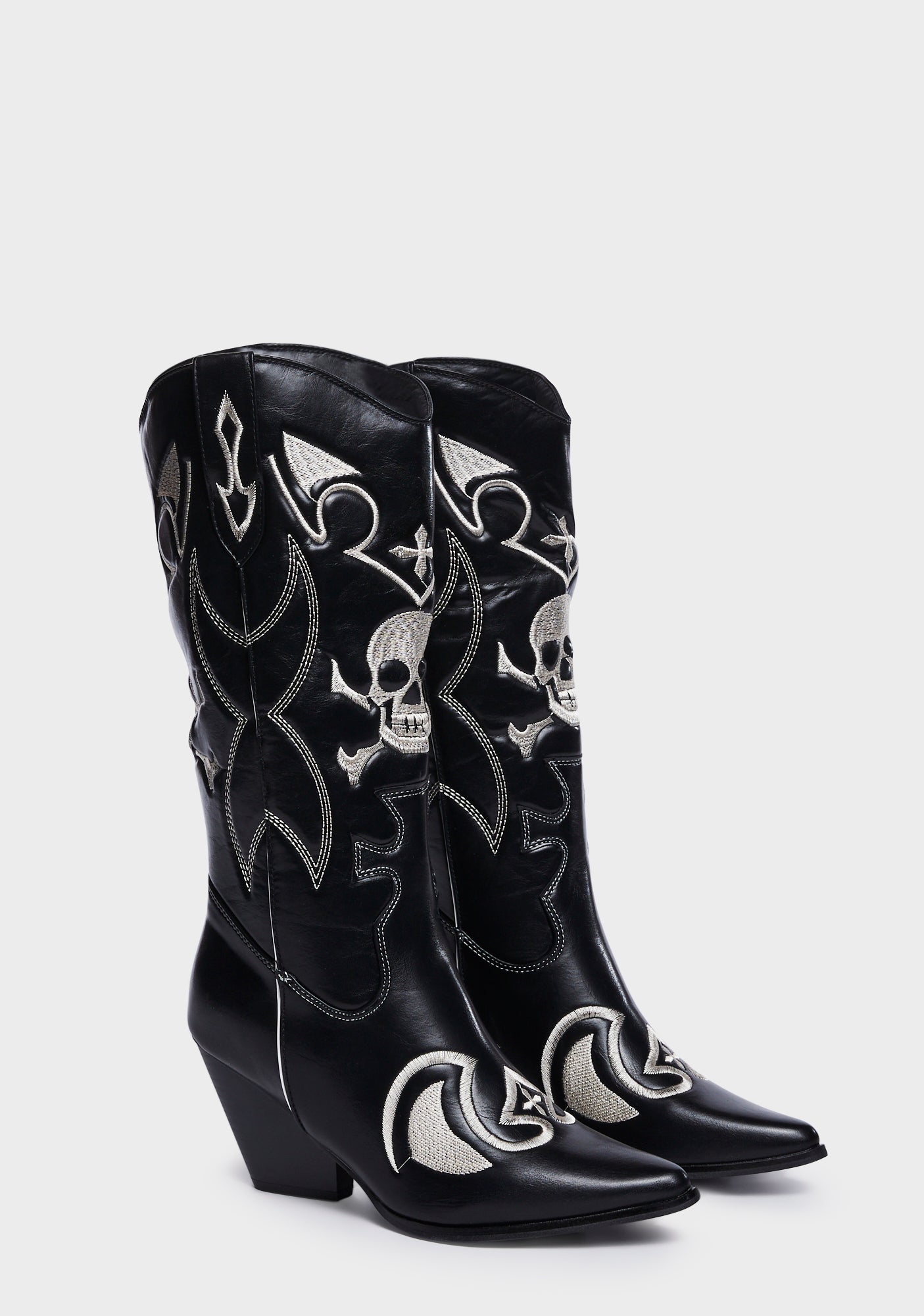 Skull And Crossbones Flame Cowboy Boots Black Dolls Kill