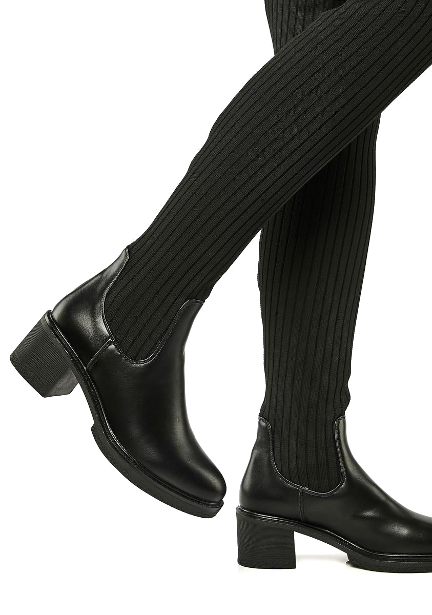 Thigh-High Knit Vegan Leather Boots Black – Dolls Kill
