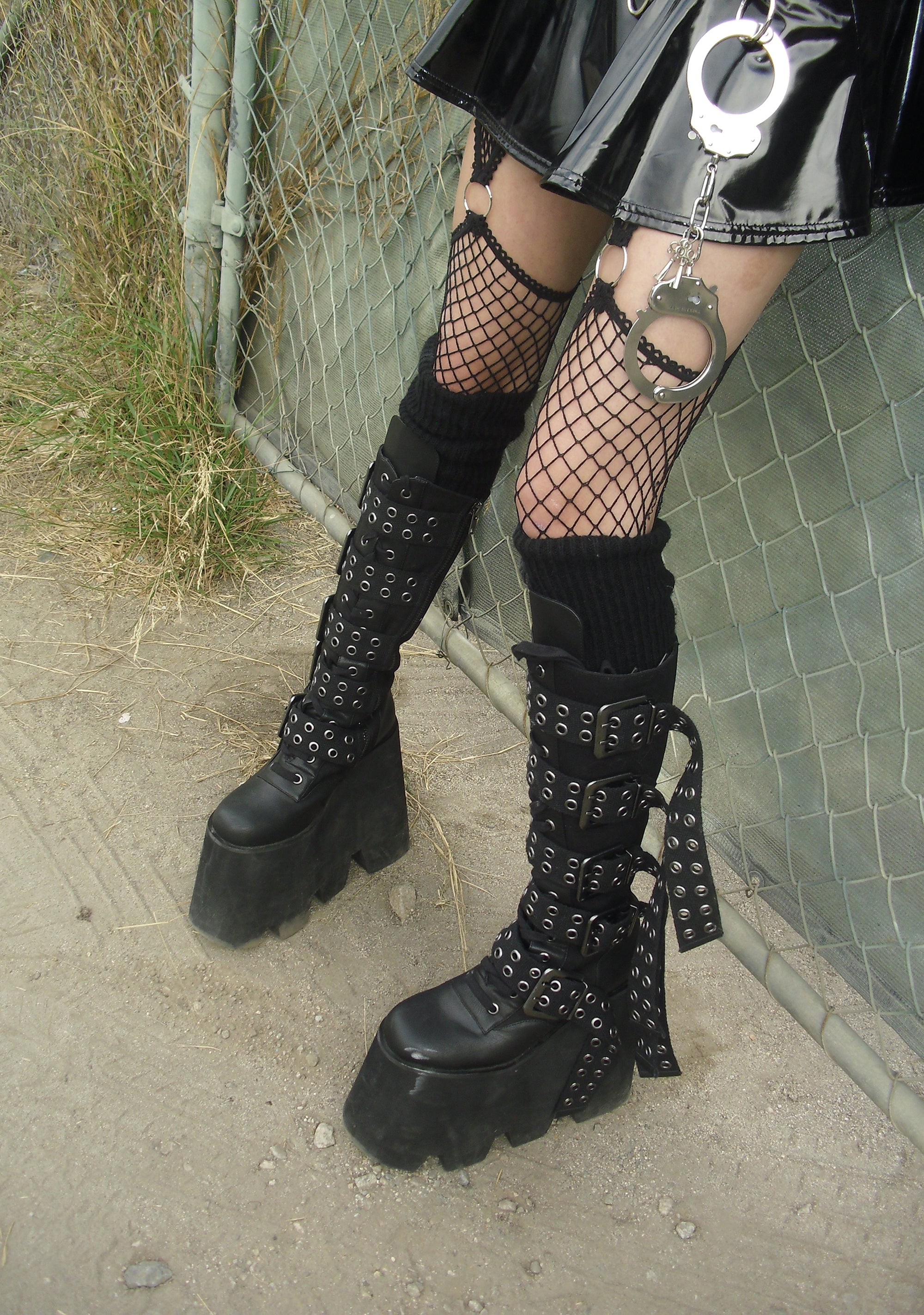 Widow Platform Eyelet Buckle Vegan Leather Knee High Boots