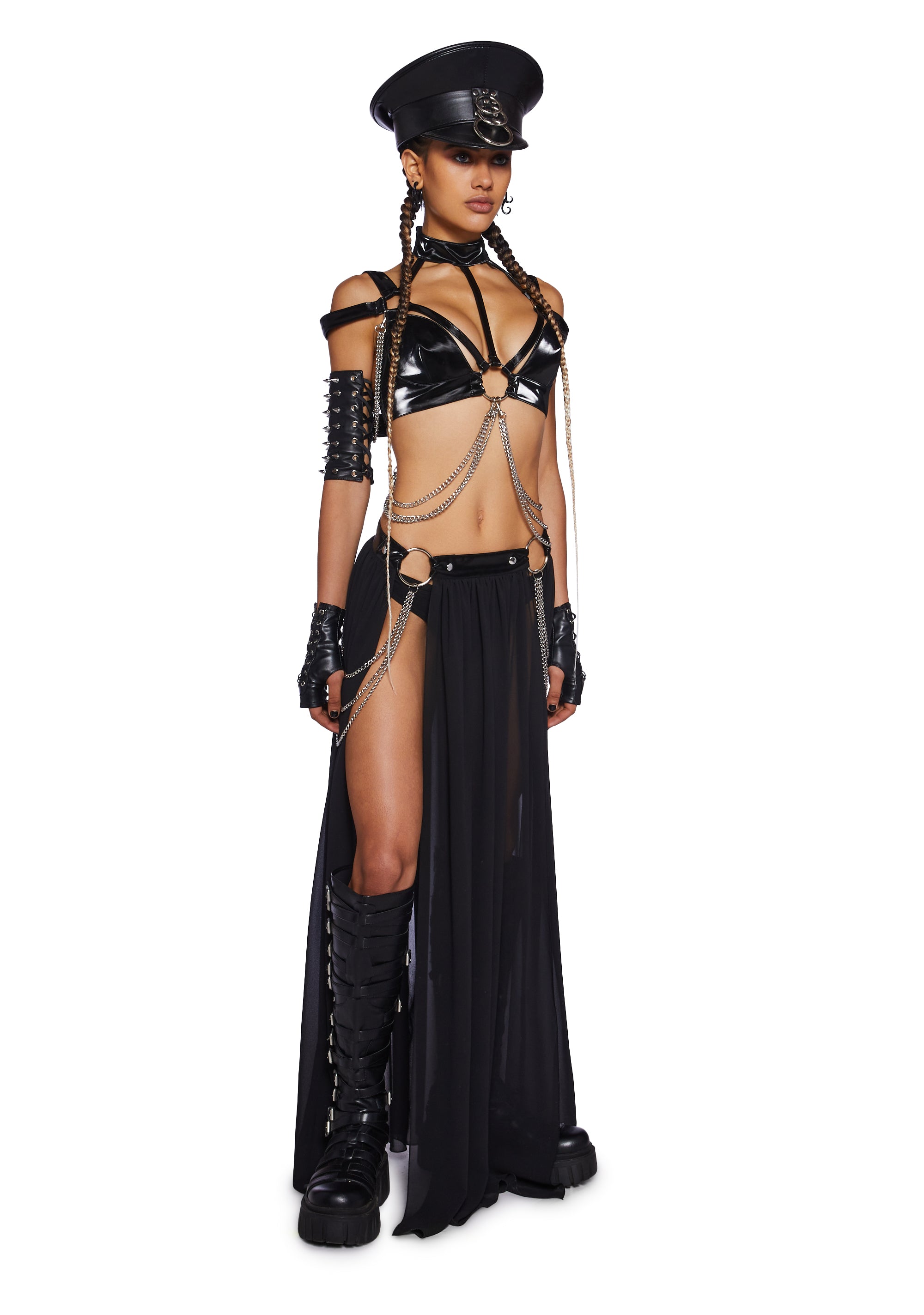 Club Exx Burning Man Chiffon Maxi Skirt With Front Slits And