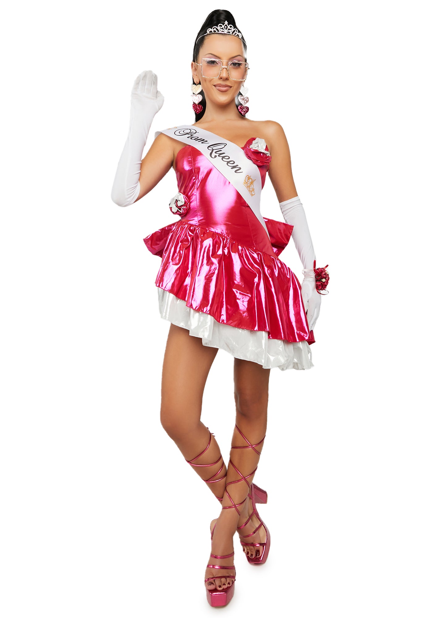 Trickz N' Treatz 80s Prom Dress Costume Set Metallic Pink