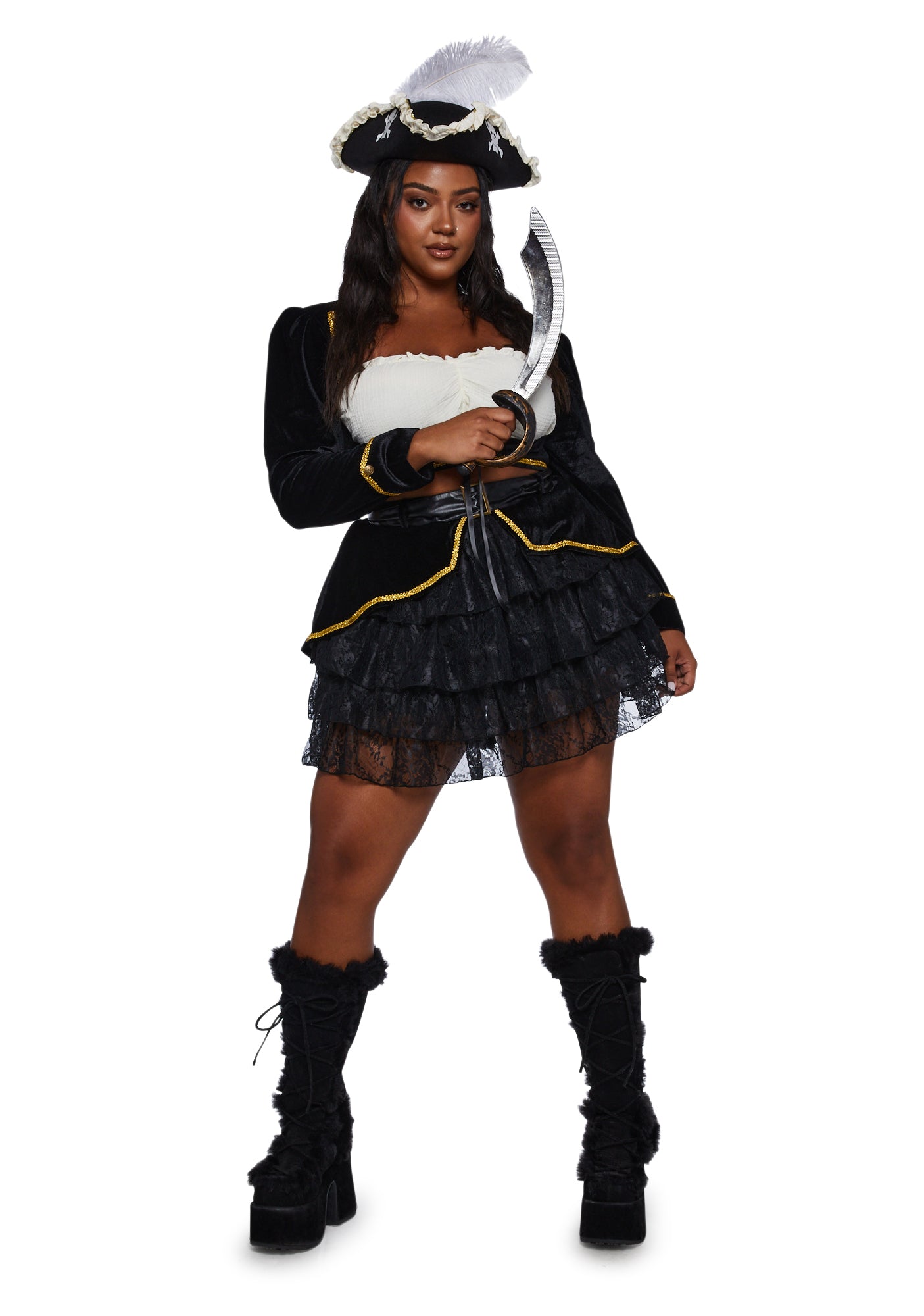 Trickz N' Treatz Plus Size Sexy Crop Top Mini Skirt Pirate Costume