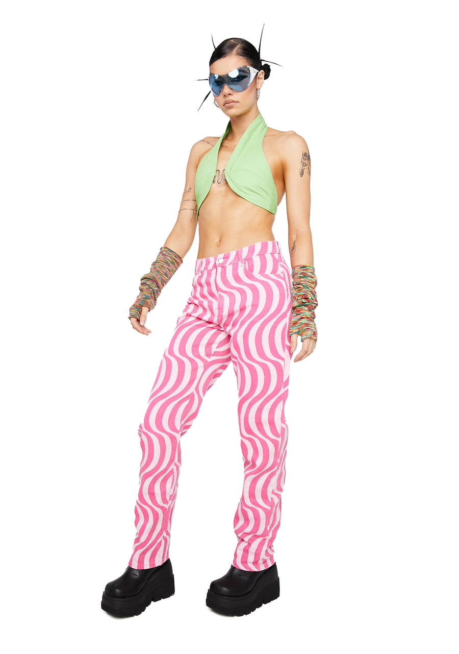 Pink Swirl Abstract Mid Rise Straight Leg Jeans - alternate