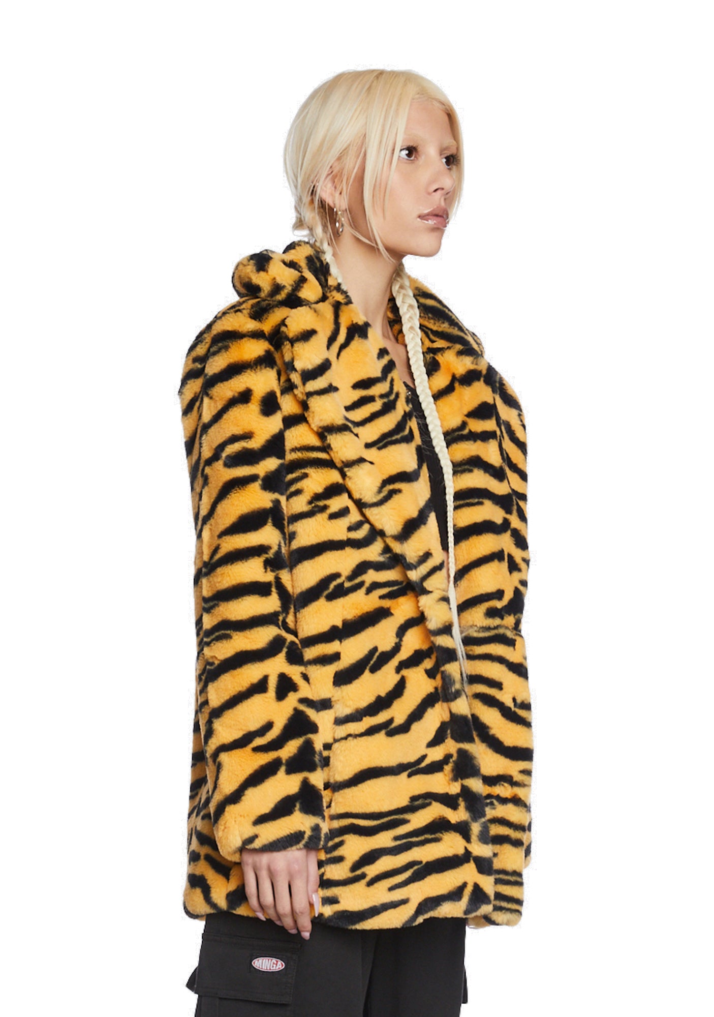 Girlfriend Material Tiger Print Faux Fur Coat - Mustard