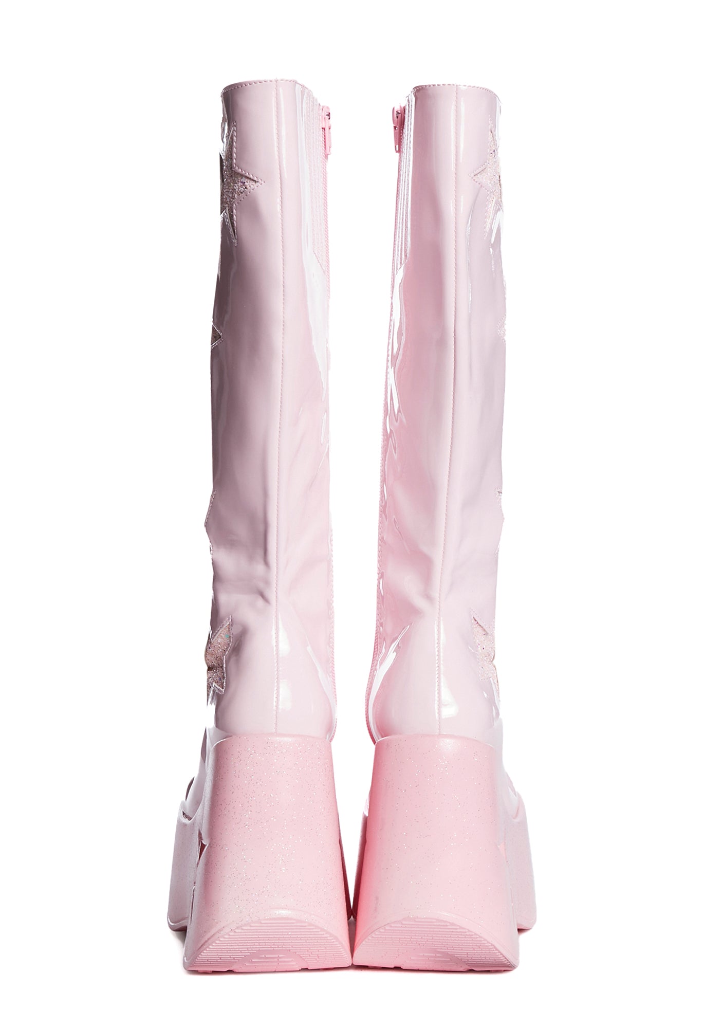Demonia Glitter Star Knee High Platform Boots Pink Patent Dolls Kill