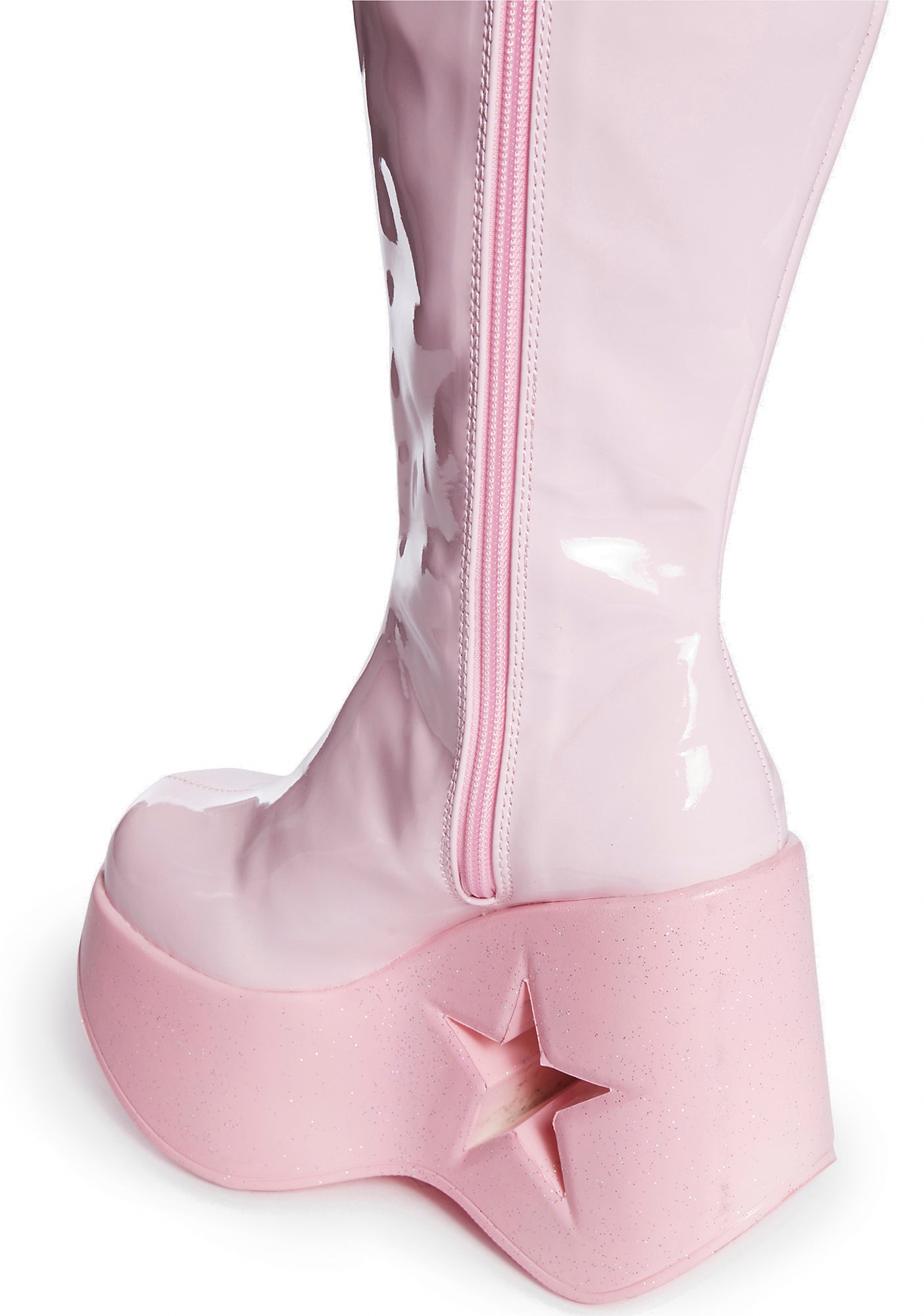 Demonia Glitter Star Knee High Platform Boots Pink Patent Dolls Kill