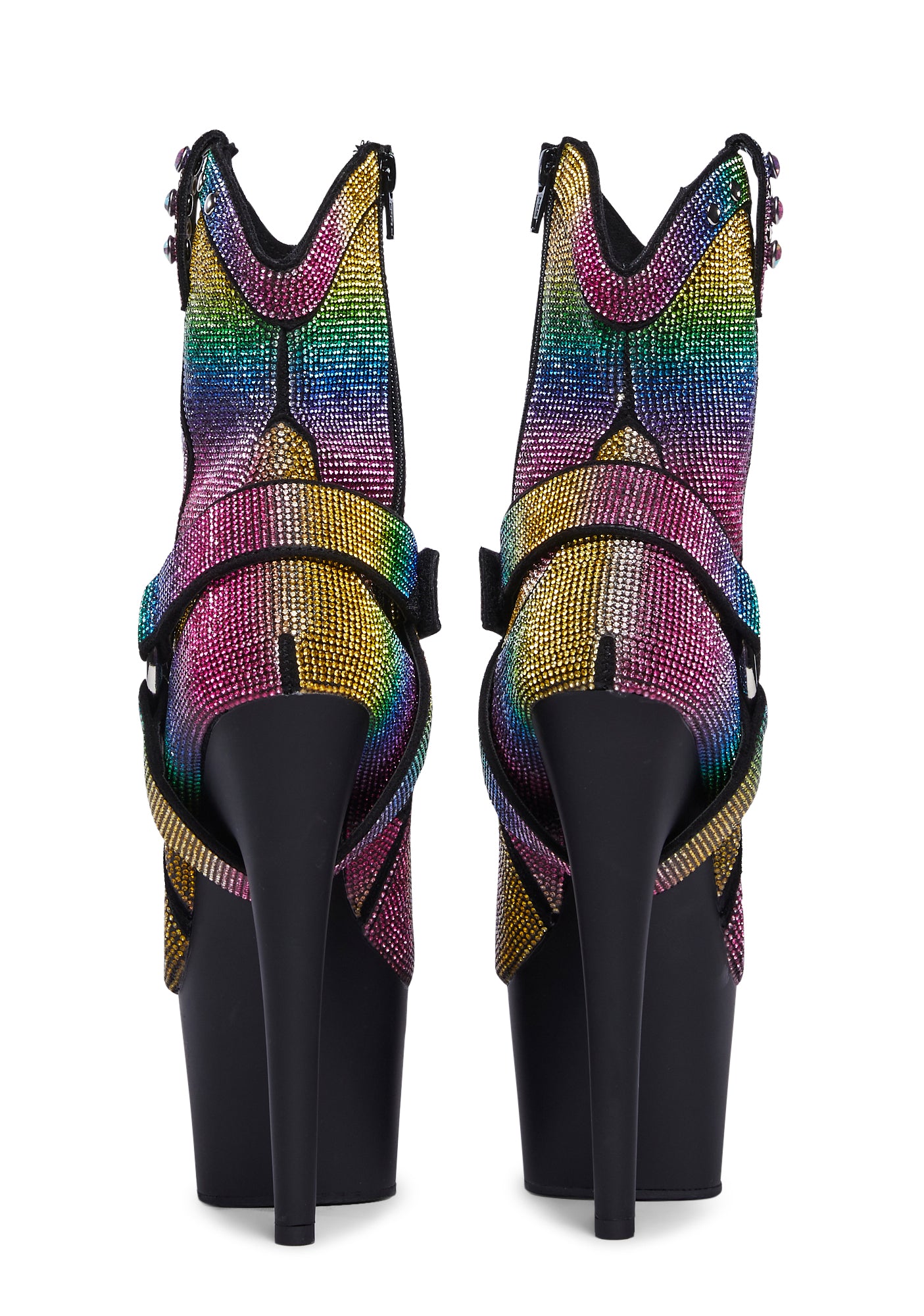 Pleaser Rainbow Rhinestone Platform Heeled Cowboy Boots