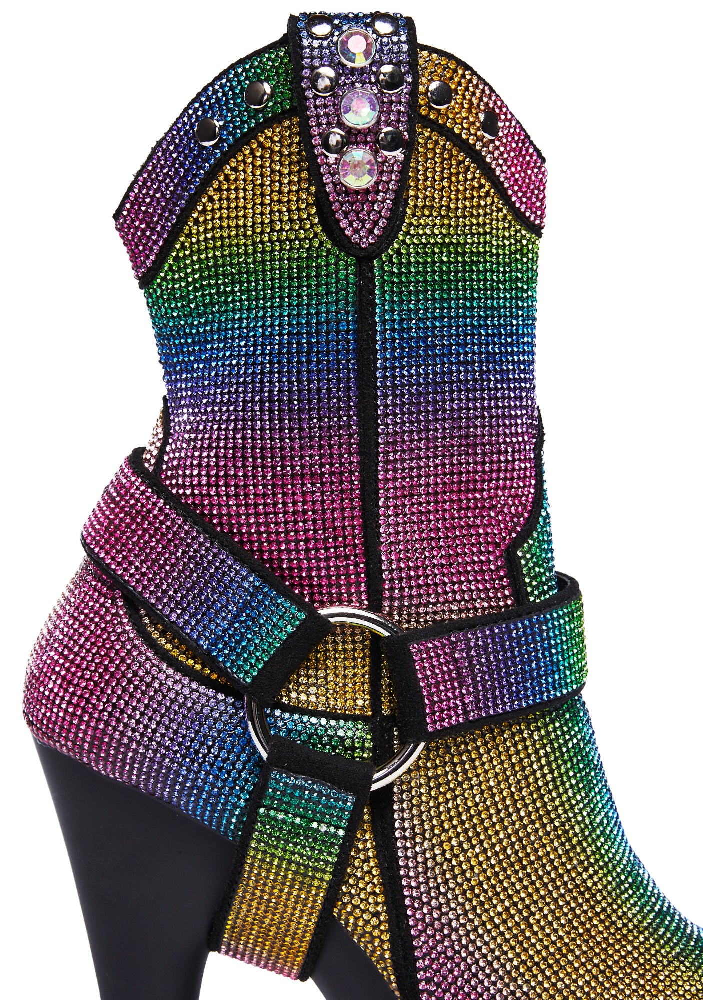 Pleaser Rainbow Rhinestone Platform Heeled Cowboy Boots