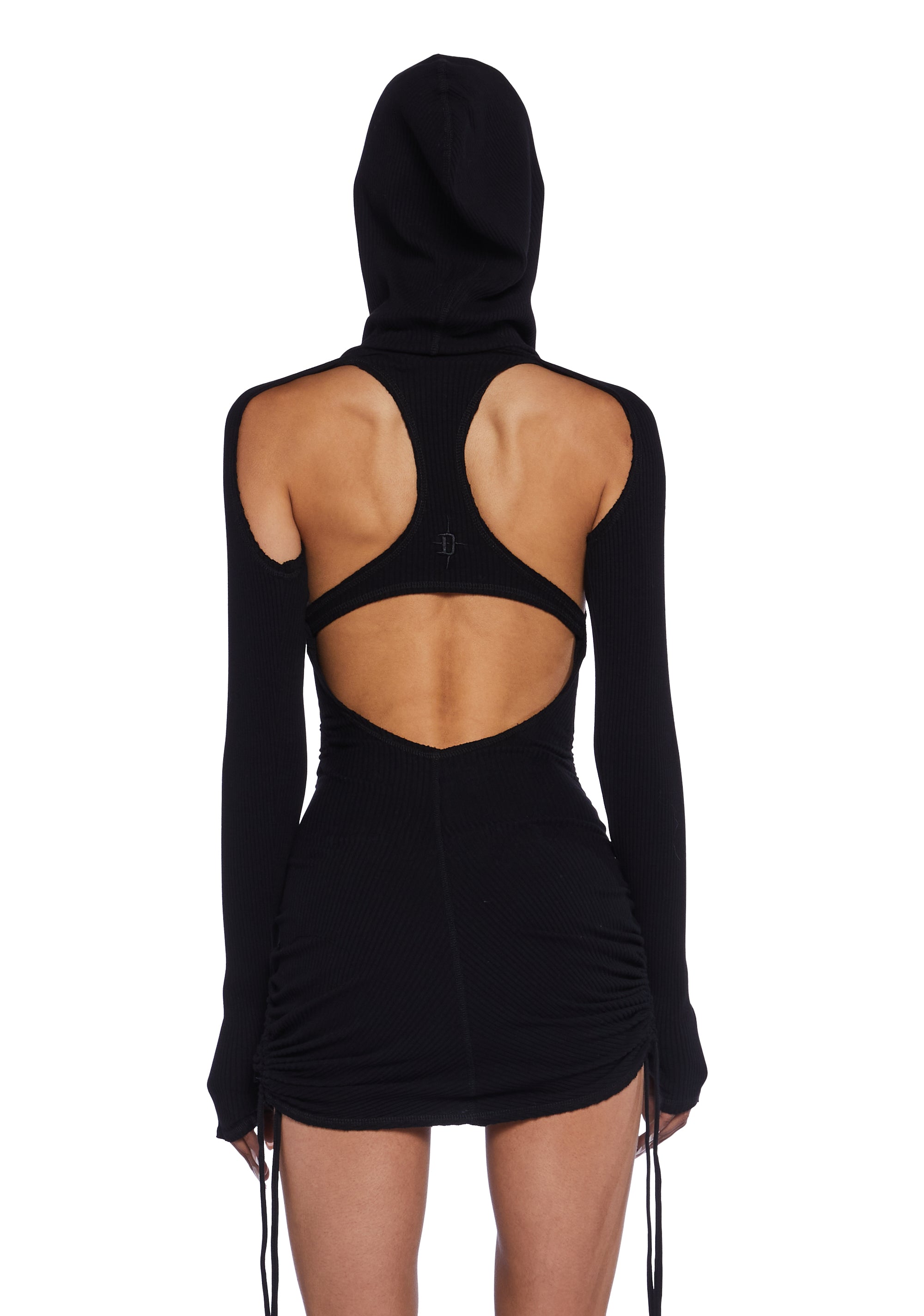 Darker WAVS Ruched Knit Cut Out Mini Dress - Washed Black Black / Large Darker WAVS Ruched Knit Cut Out Mini Dress - Washed Black Black / Large