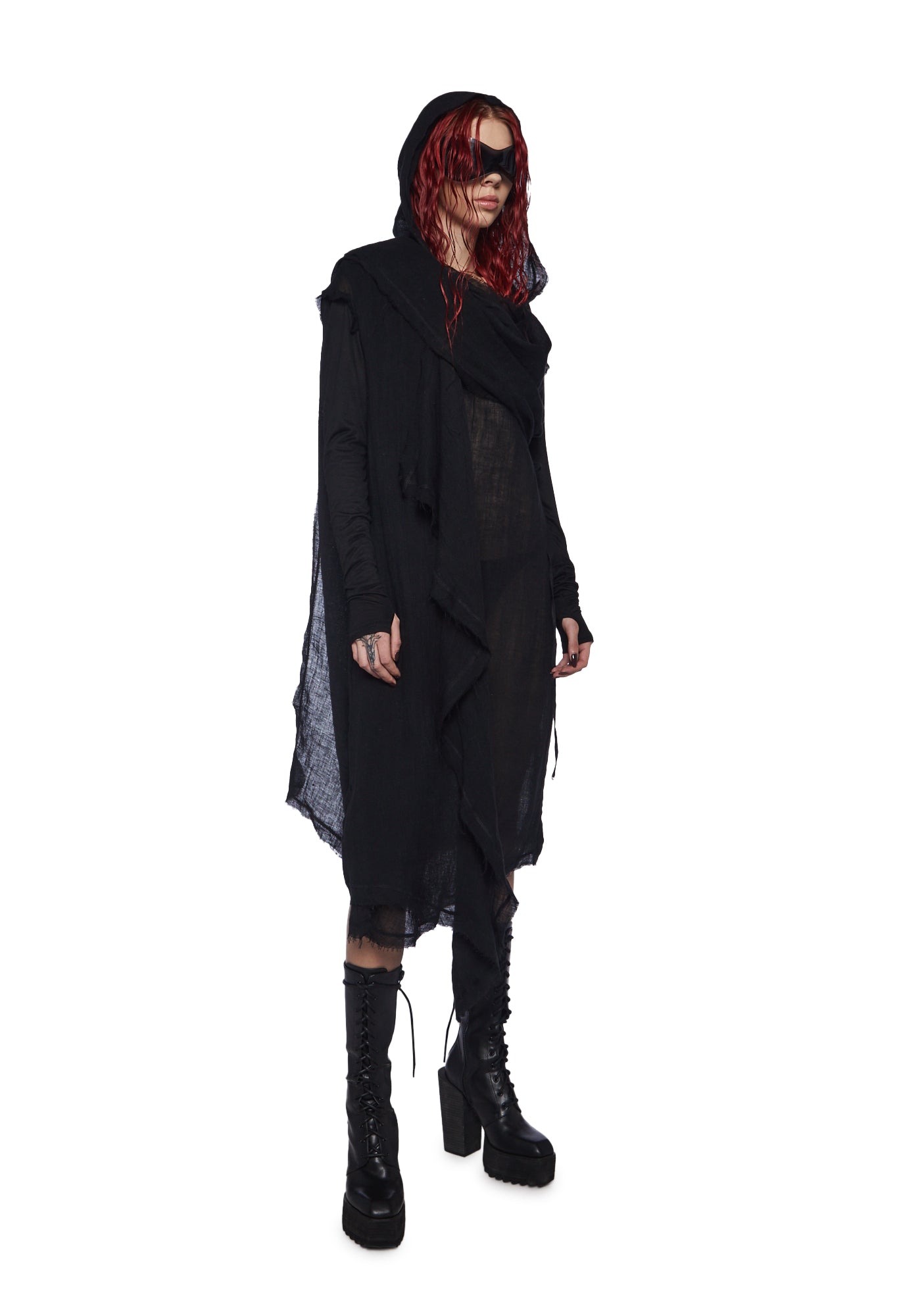 Darker Wavs Unisex Hooded Long Wrap Cardigan - Black – Dolls Kill