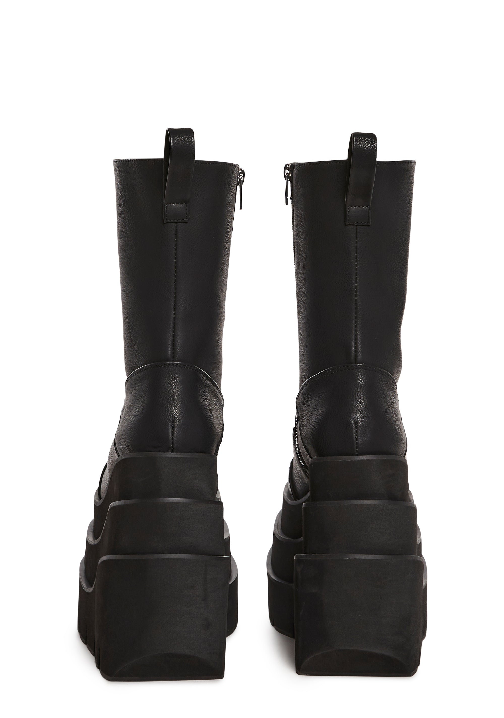 Darker Wavs Triple Stacked Wedge Platform Boots - Black