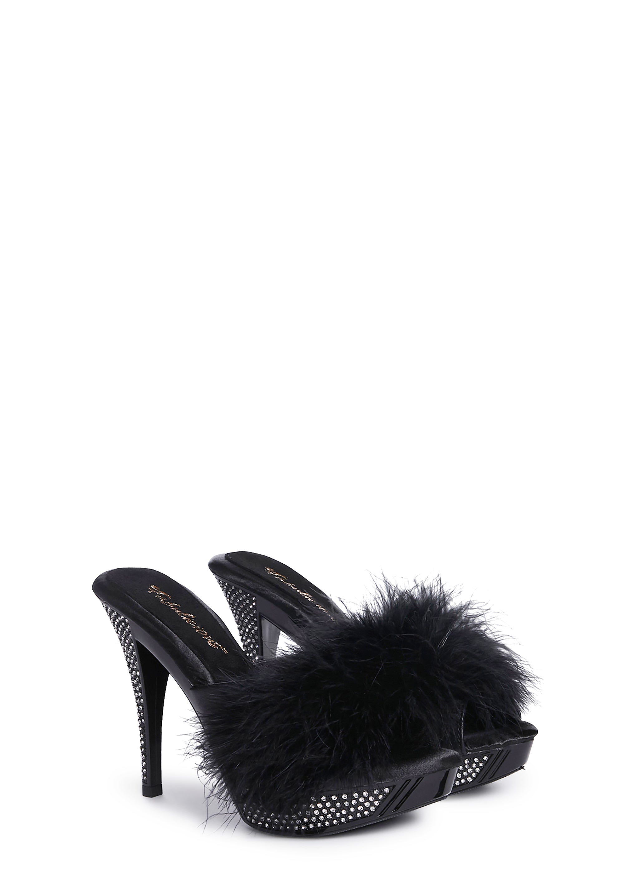 Fabulicious Marabou Rhinestone Heels Black – Dolls Kill