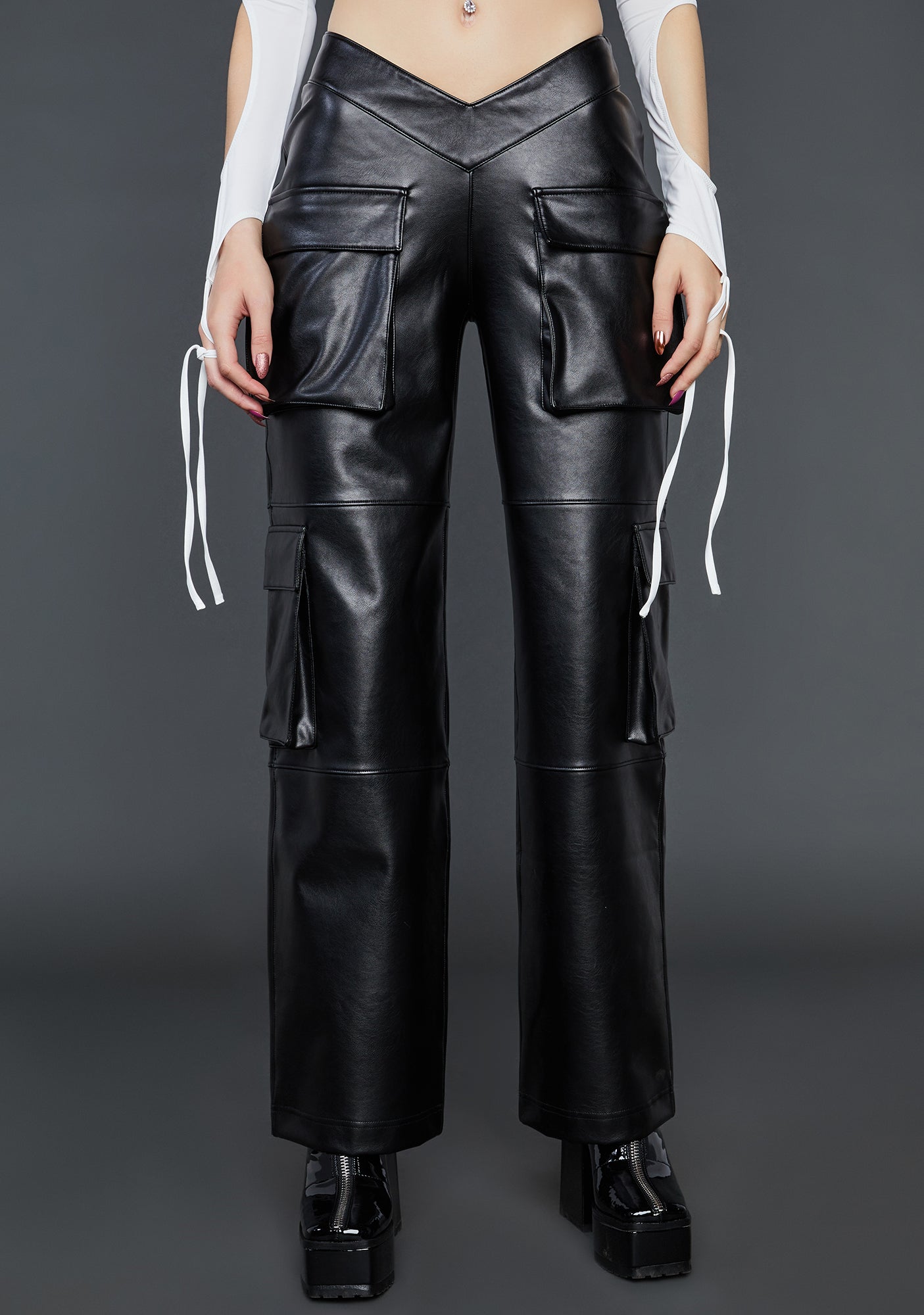 Poster Grl Vegan Leather V Waist Cargo Pants - Black – Dolls Kill