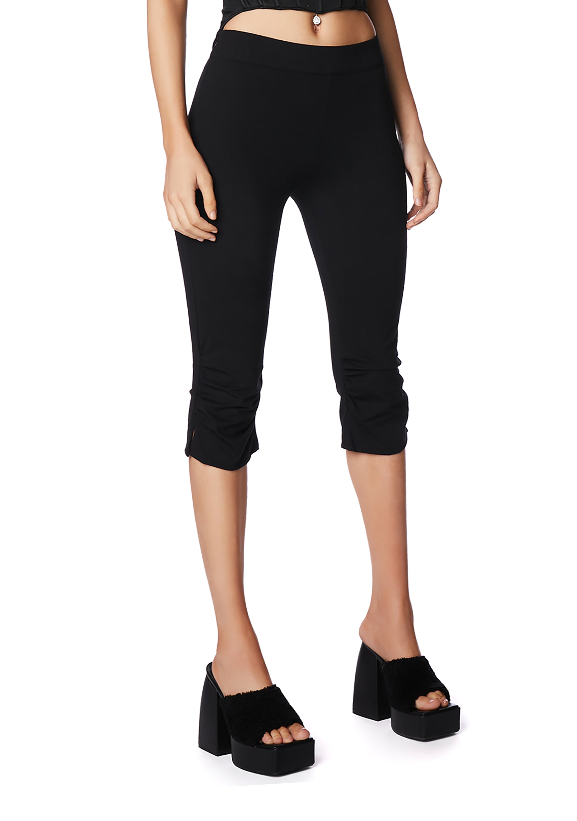 Poster Grl Ruched Pedal Pusher Capri Pants - Black – Dolls Kill
