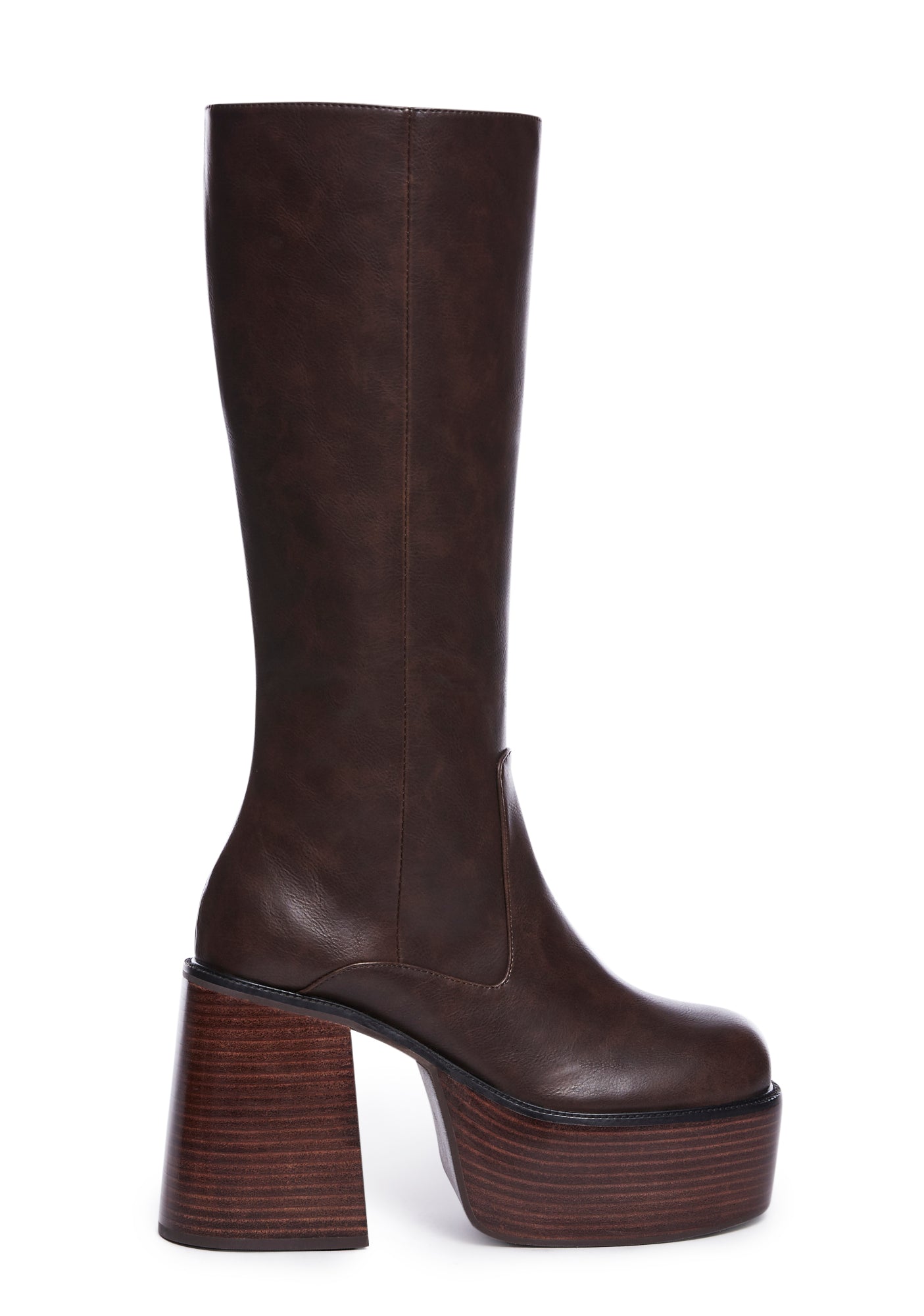 Delia's PU Knee High Platform Boots - Dark Brown
