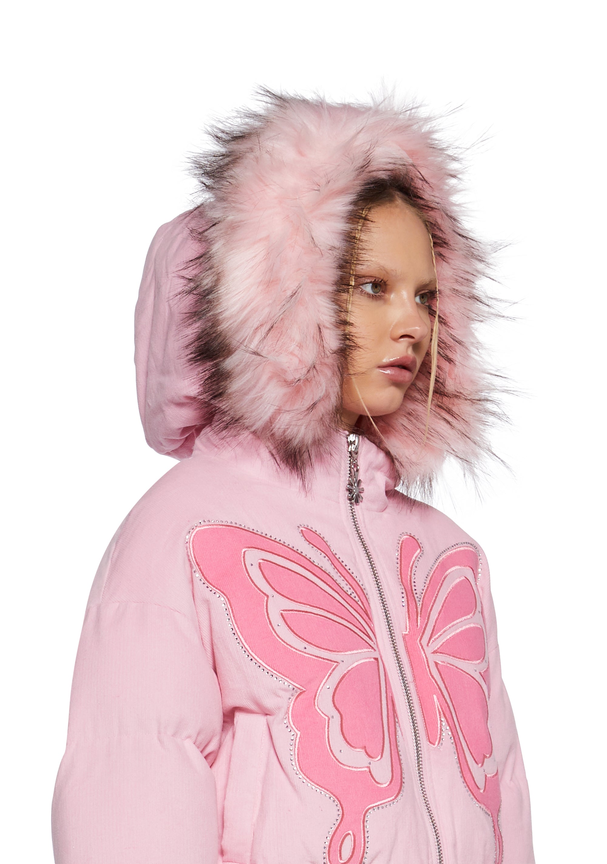 dELiA*s by Dolls Kill Corduroy Butterfly Puffer Jacket - Light Pink