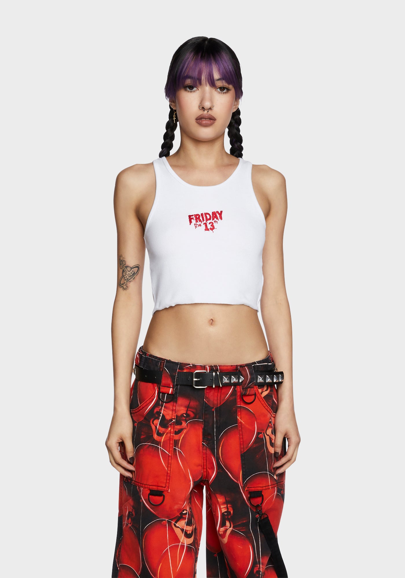 Dolls Kill x WB Horror Friday The 13th Embroidered Tank Top - White/Red