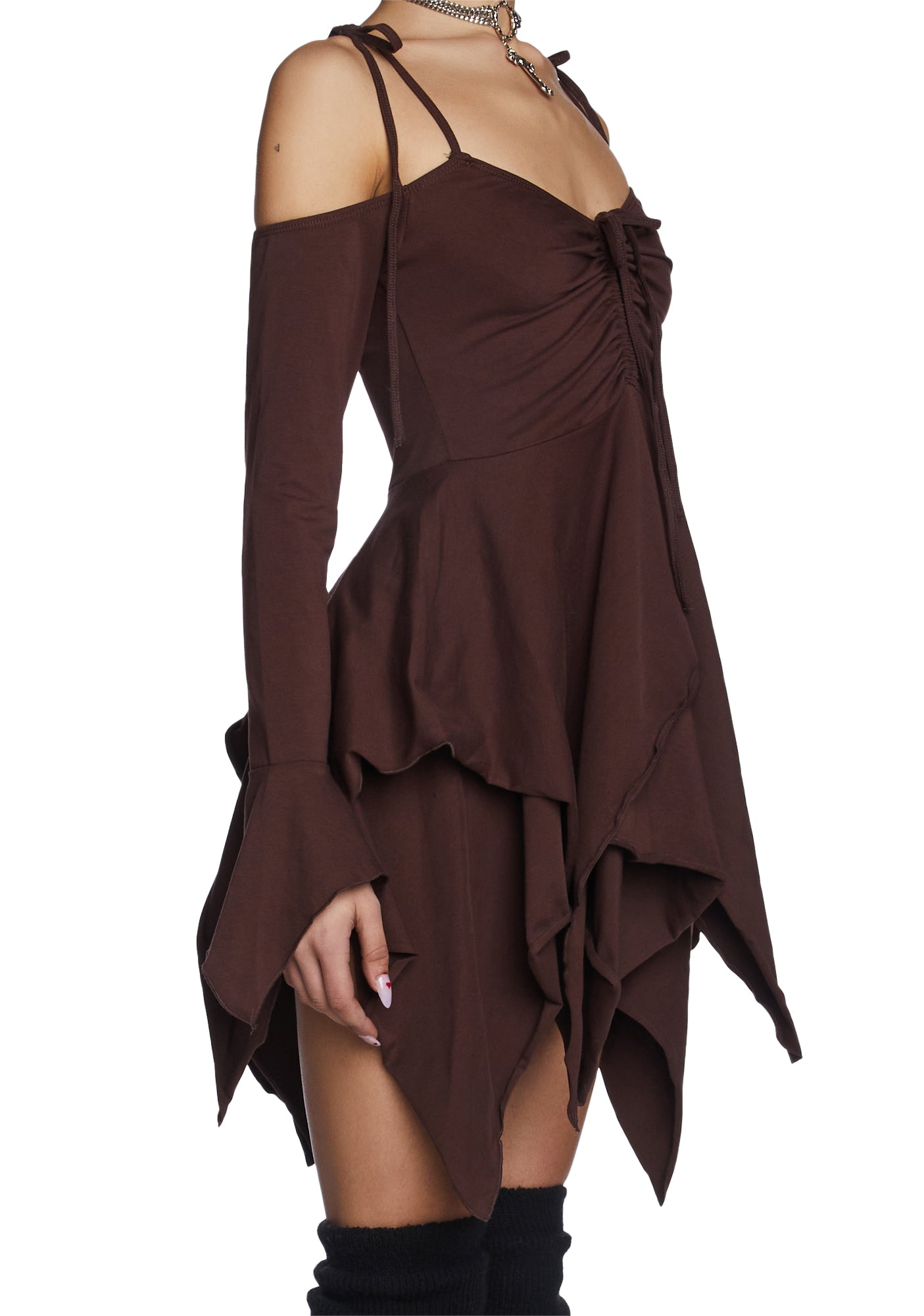 f is for fairy dress Current Mood Off The Shoulder Handkerchief Velvet Mini Dress