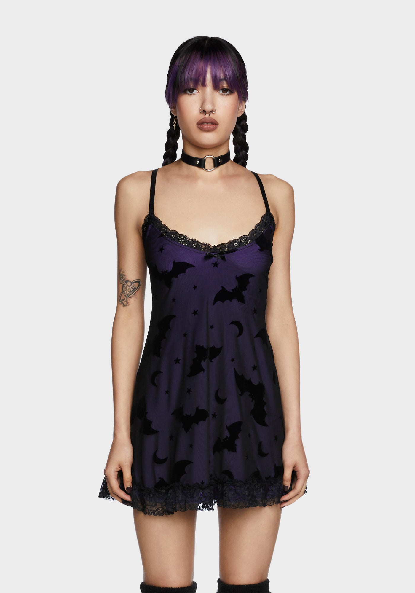 The Grave Girls Bat Moon Mesh Mini Dress - Purple – Dolls Kill