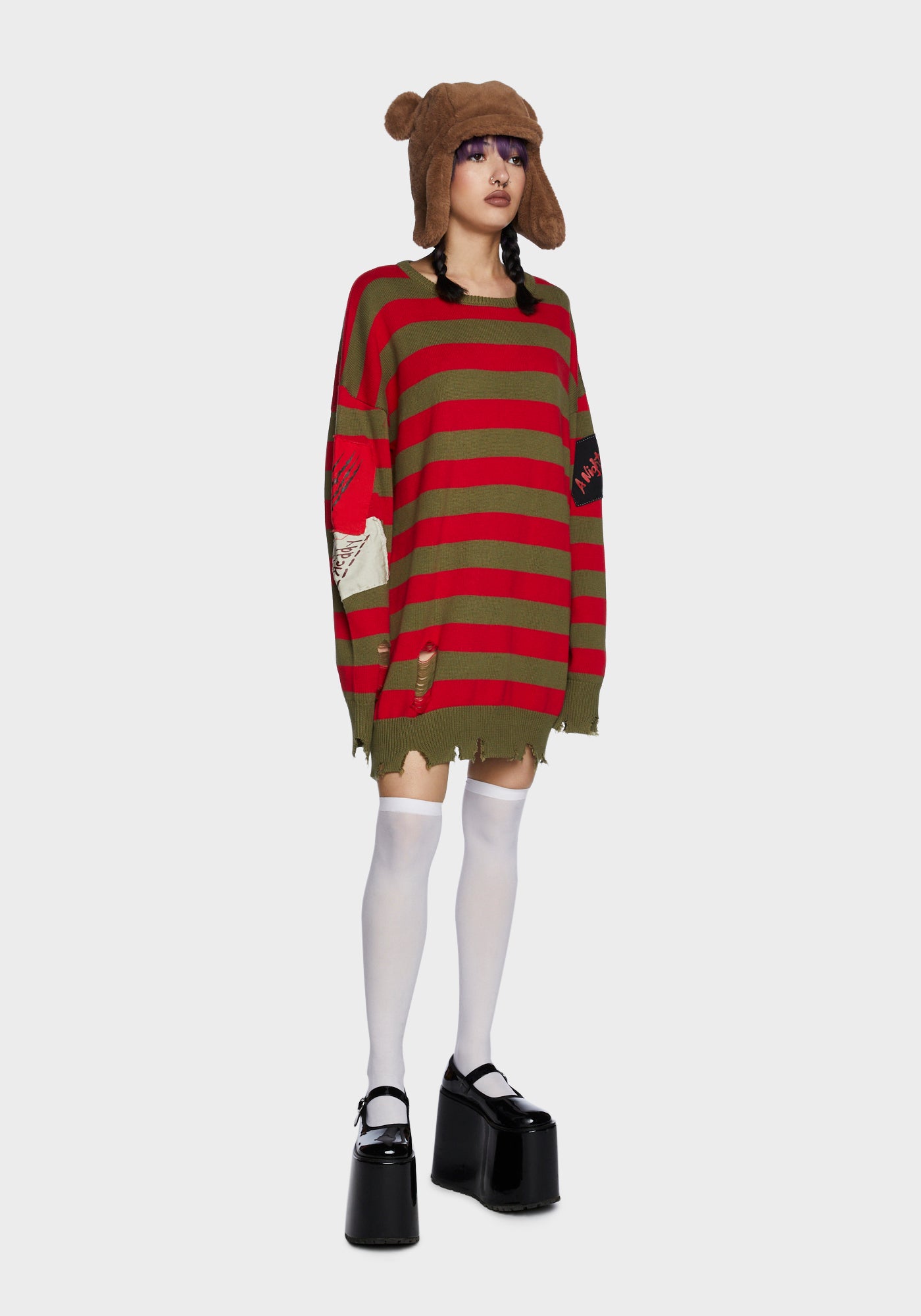 Red and green striped sweater dress cheap