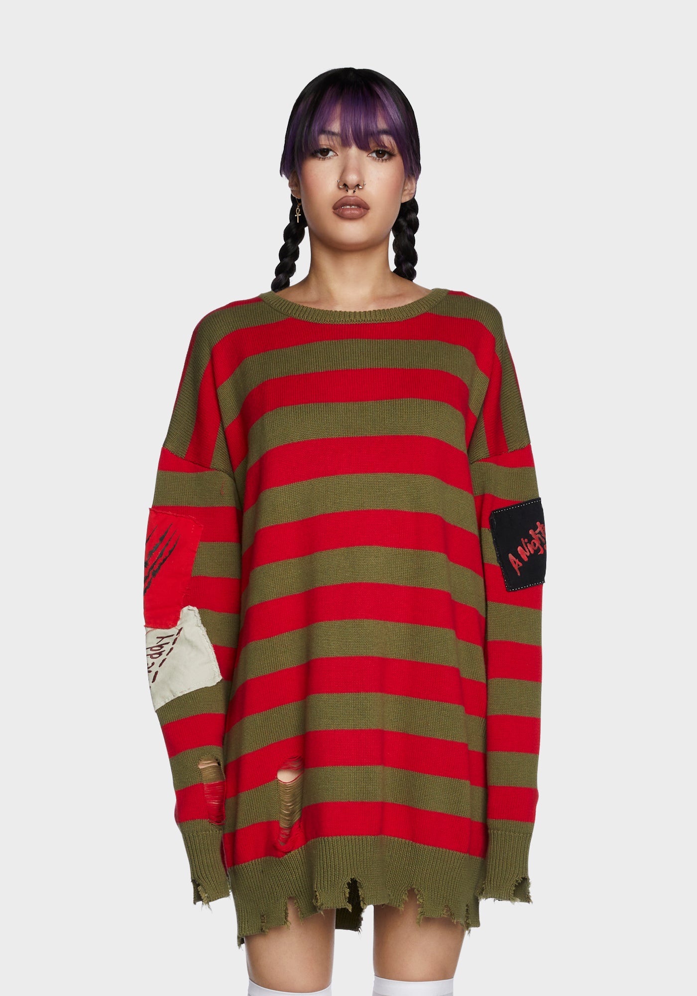 Dolls Kill x WB Horror Freddy Krueger Striped Sweater Dress