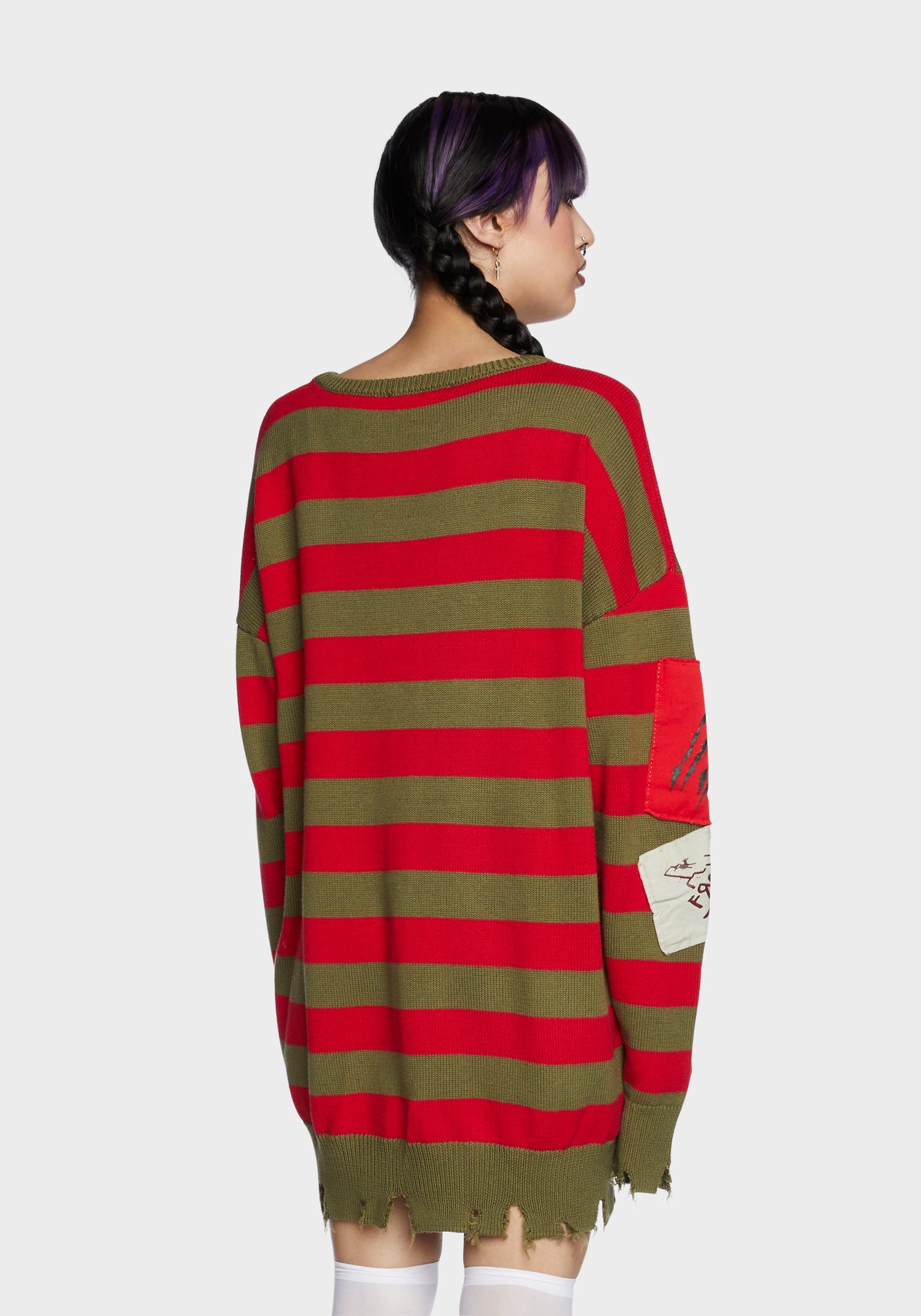 Dolls Kill x WB Horror Freddy Krueger Striped Sweater Dress Red Green
