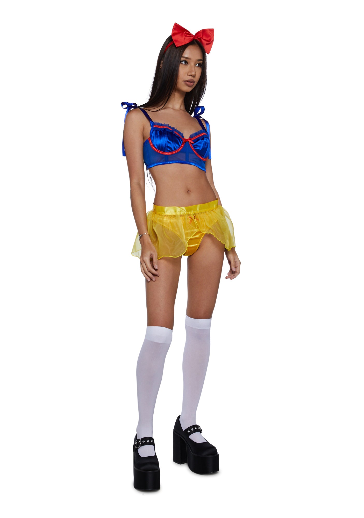 Fairest Princess Snow White Sexy Womens Halloween Costume Lingerie Set - Yellow Blue Red Dolls Kill Fairest Princess Snow White Sexy Womens Halloween Costume Lingerie Set - Yellow Blue Red Dolls Kill