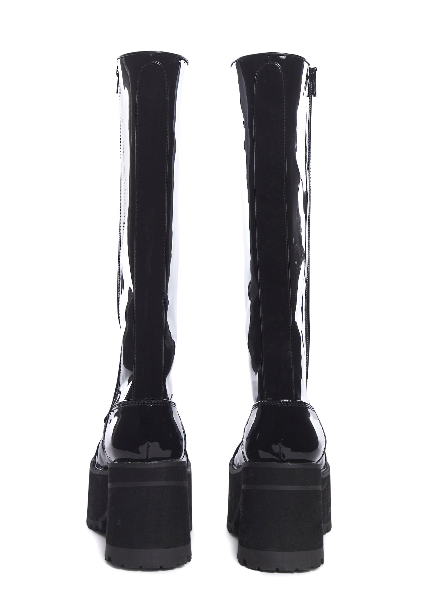 Demonia x Dolls Kill Patent Knee High Lace Up Platform Boots Black