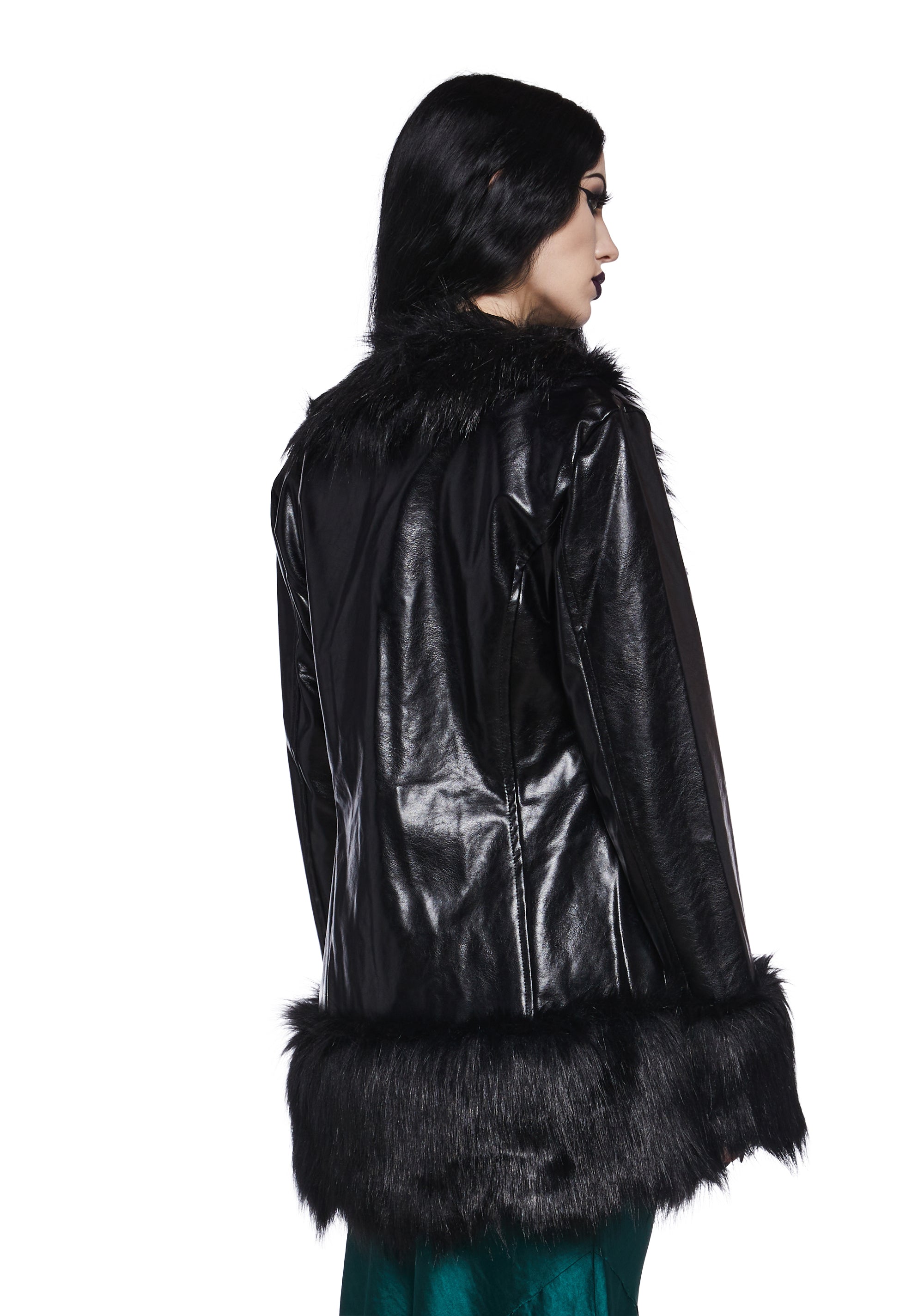 Widow Vegan Leather Faux Fur Trim Coat - Black – Dolls Kill