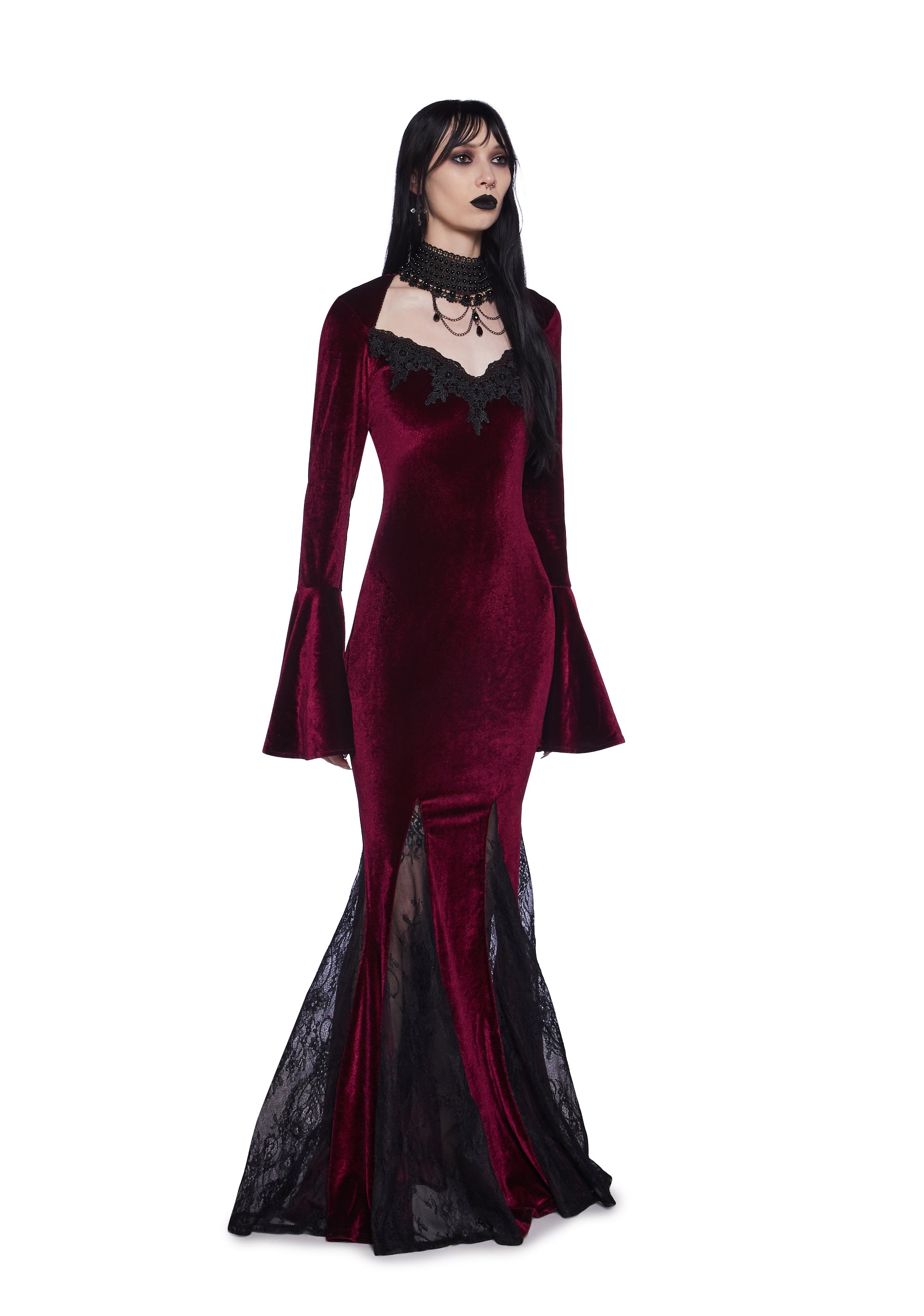 Widow Velour Lace Trim Maxi Dress - Dark Purple – Dolls Kill