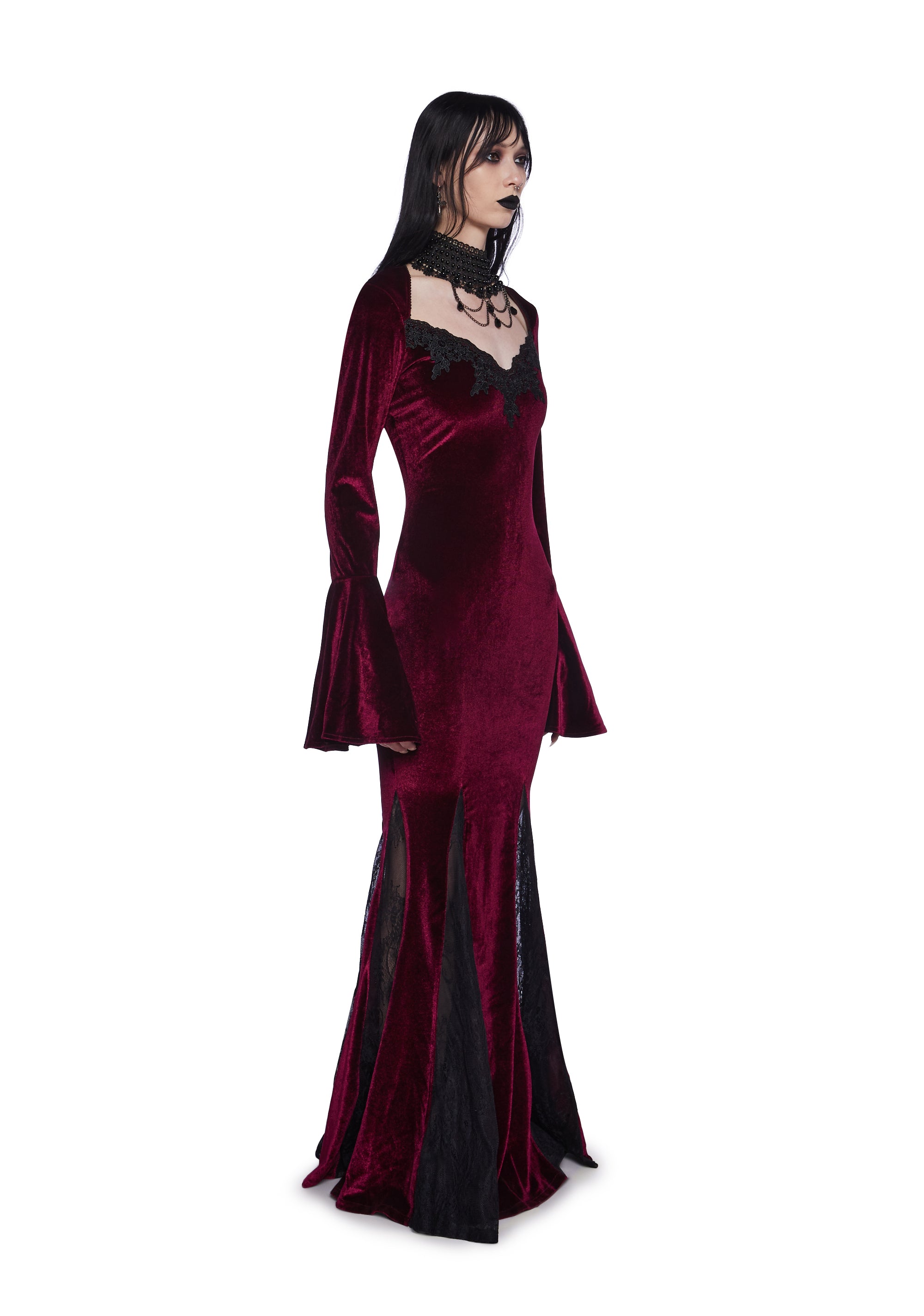 Widow Velour Lace Trim Maxi Dress - Dark Purple – Dolls Kill