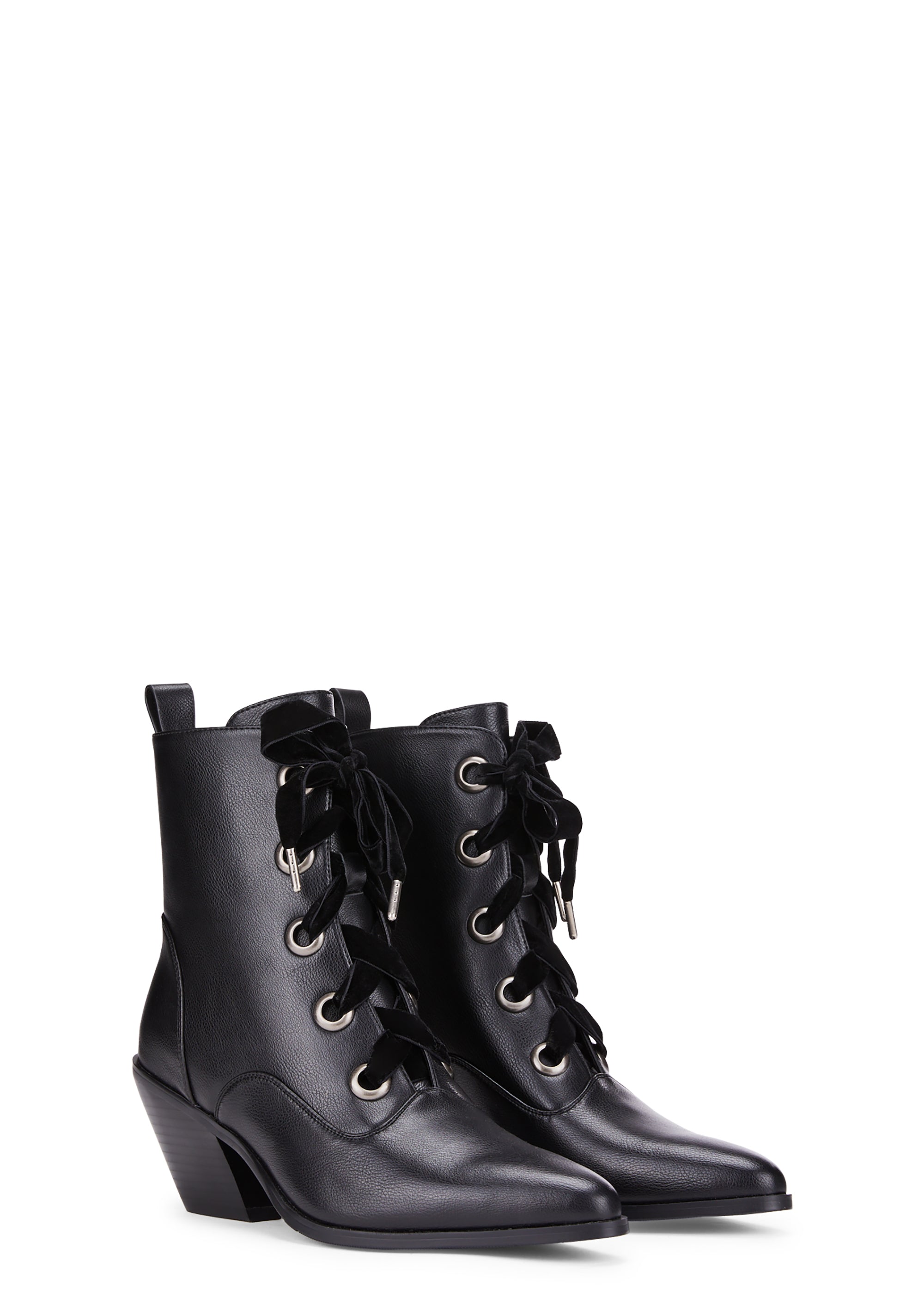 Widow Vegan Leather Lace Up Ankle Boots Black Dolls Kill