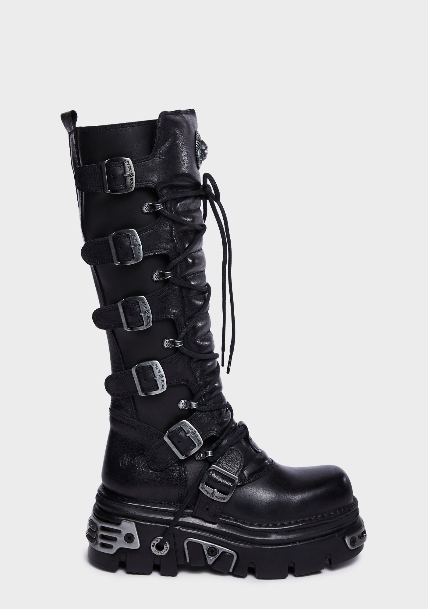 New Rock Knee High Buckle Combat Boots - Black – Dolls Kill
