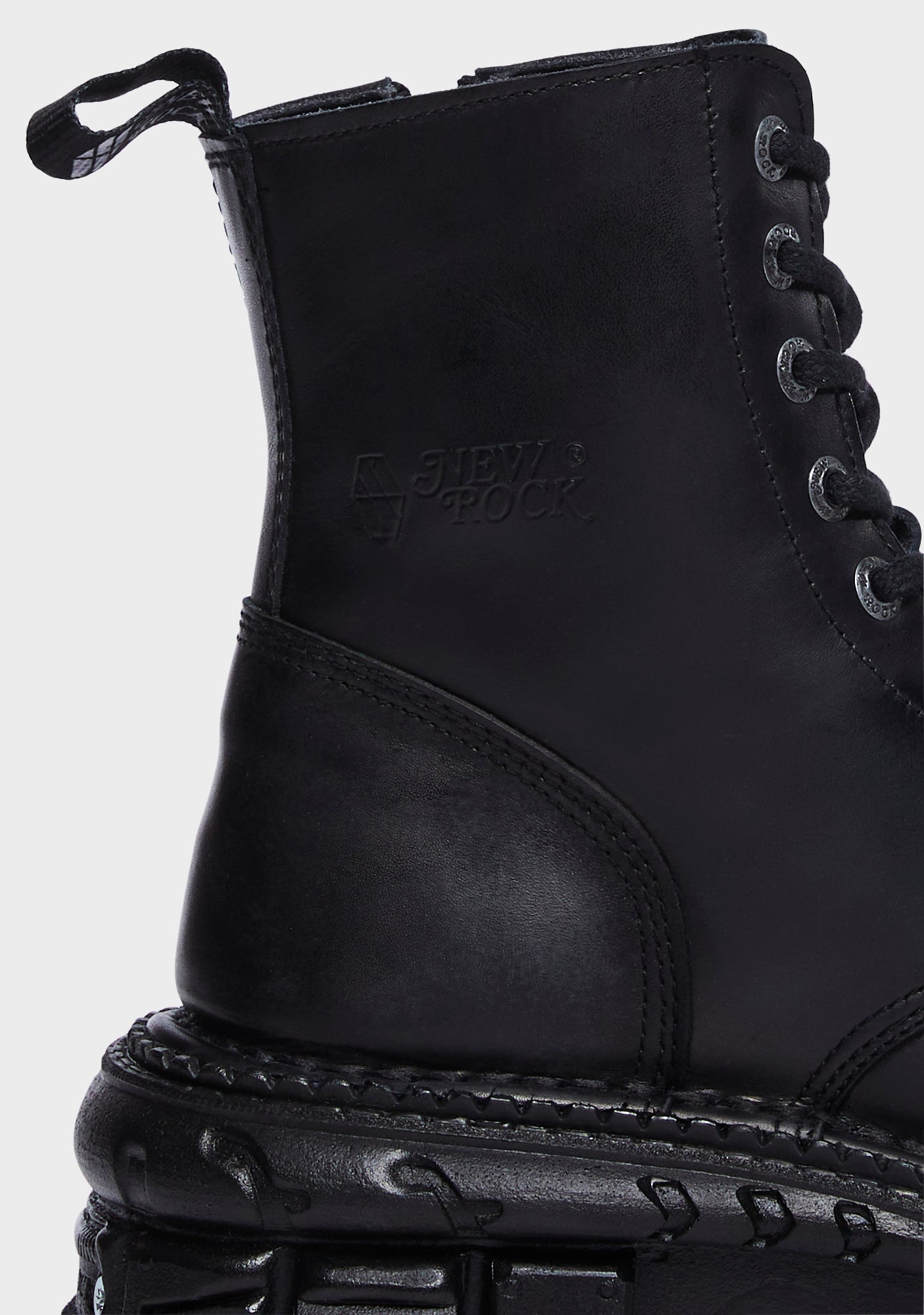 New Rock Chunky Platform Lace Up Combat Boots - Black