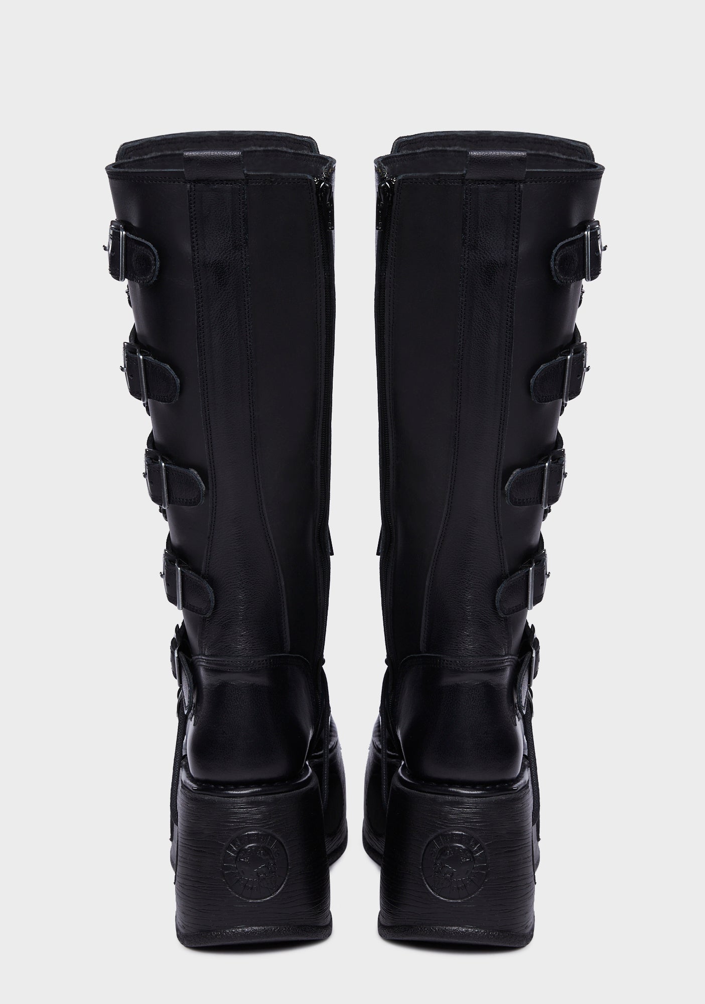 New Rock Leather Wedge Knee High Platform Combat Boots Black Dolls Kill