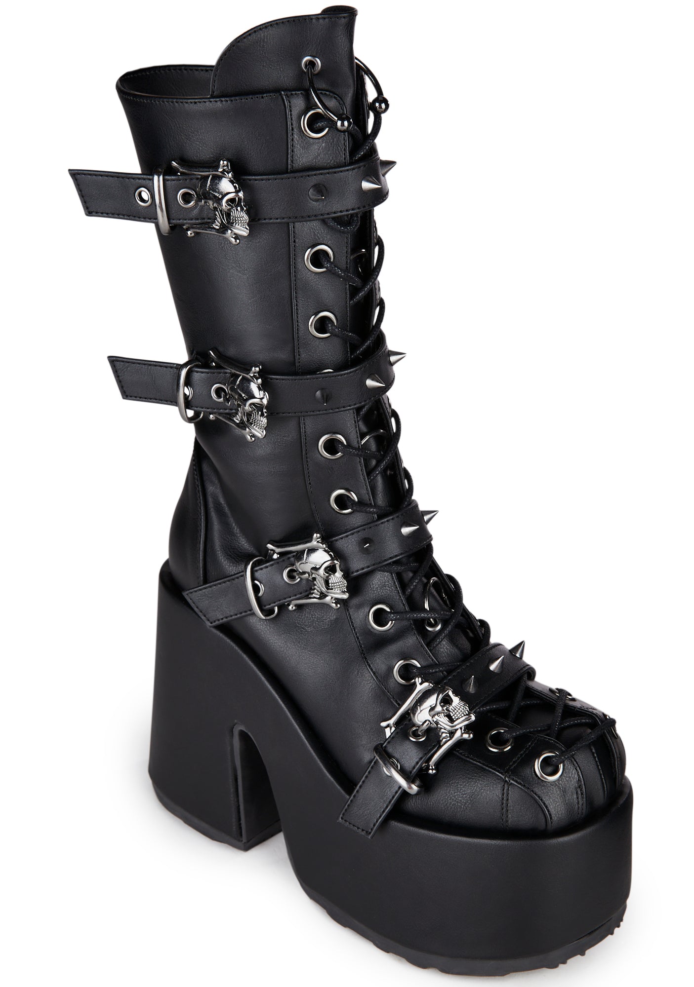 Demonia Skull Buckle Platform Boots - Black Vegan Leather – Dolls Kill