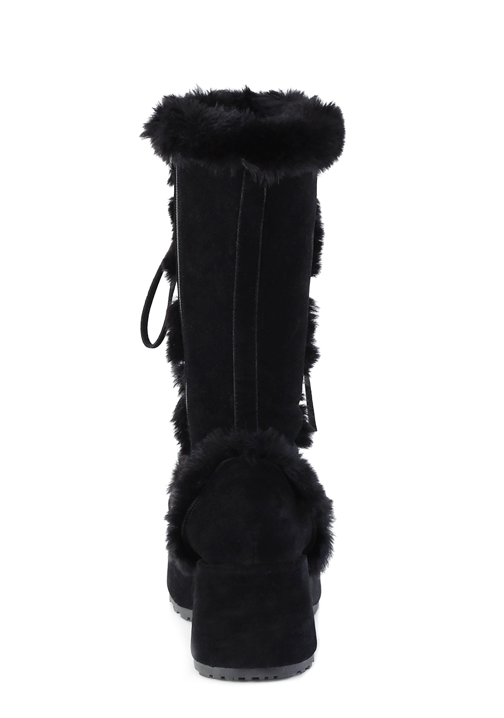 Demonia Cubby-311 Faux Fur Trim Knee High Boots - Black
