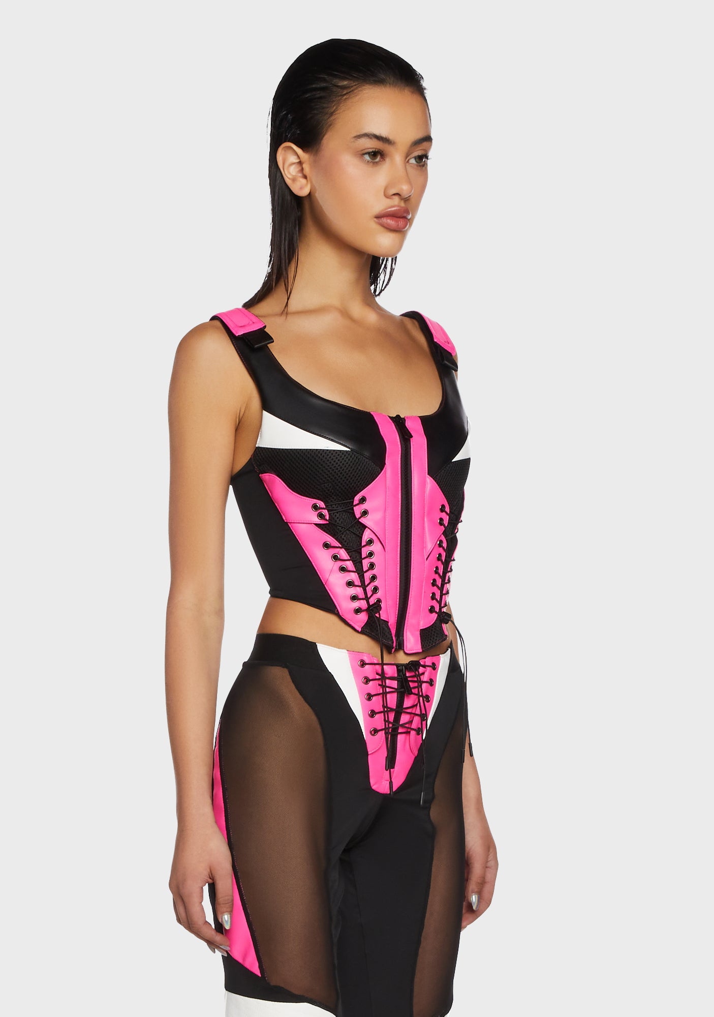 Namilia Vegan Leather Lace Up Corset Top - Pink – Dolls Kill