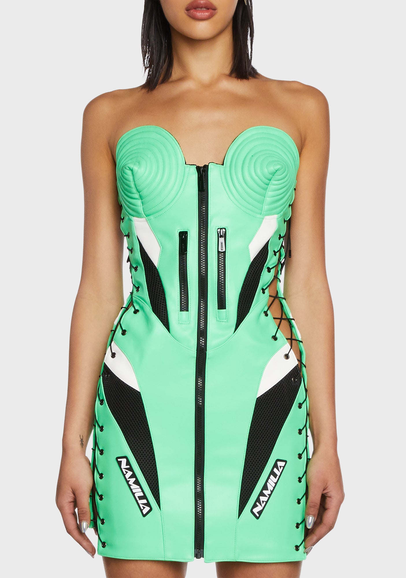Namilia Vegan Leather Cone Mini Dress - Green Dolls Kill Namilia Vegan Leather Cone Mini Dress - Green Dolls Kill