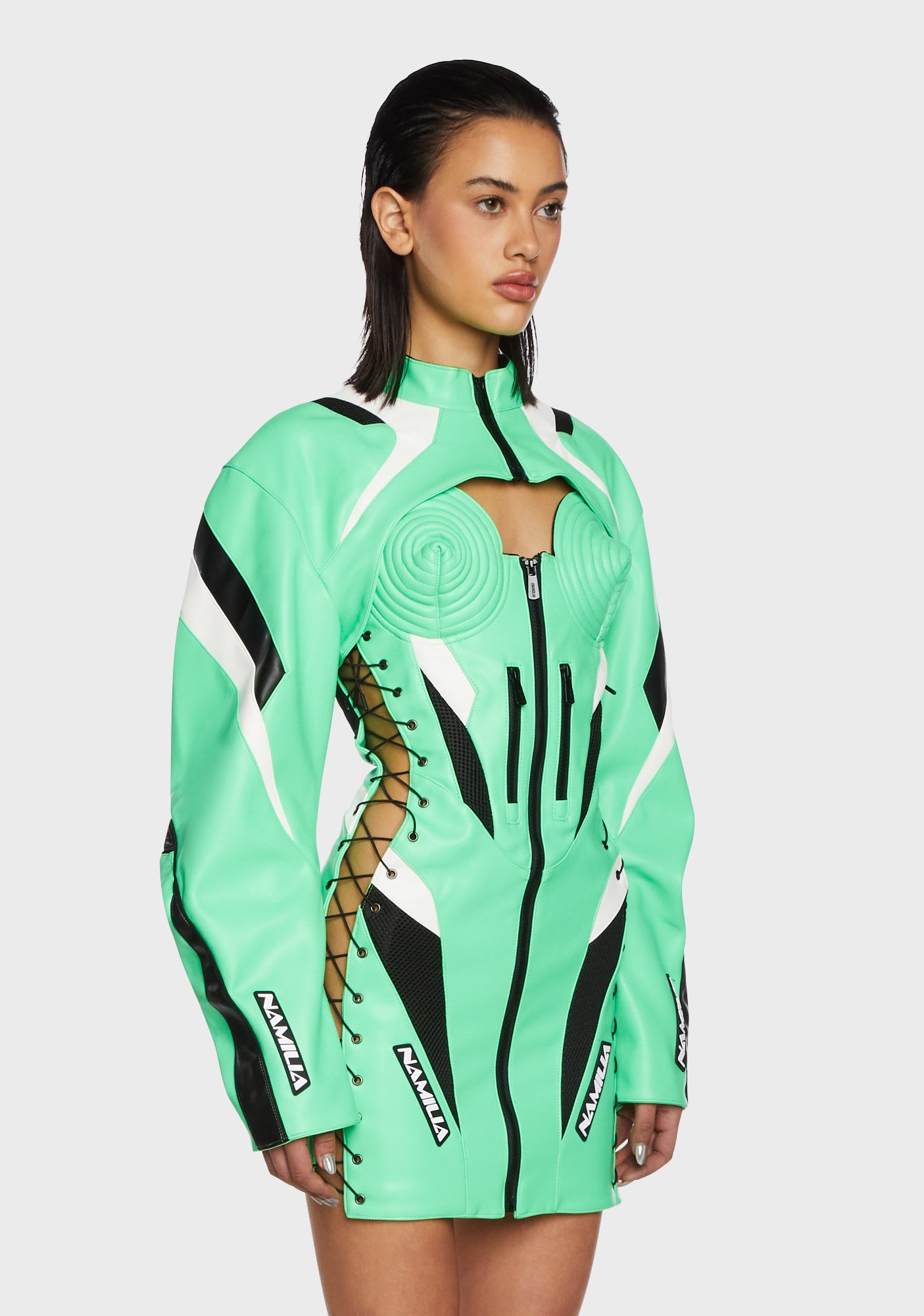 Namilia Shrug Moto Jacket Green Dolls Kill