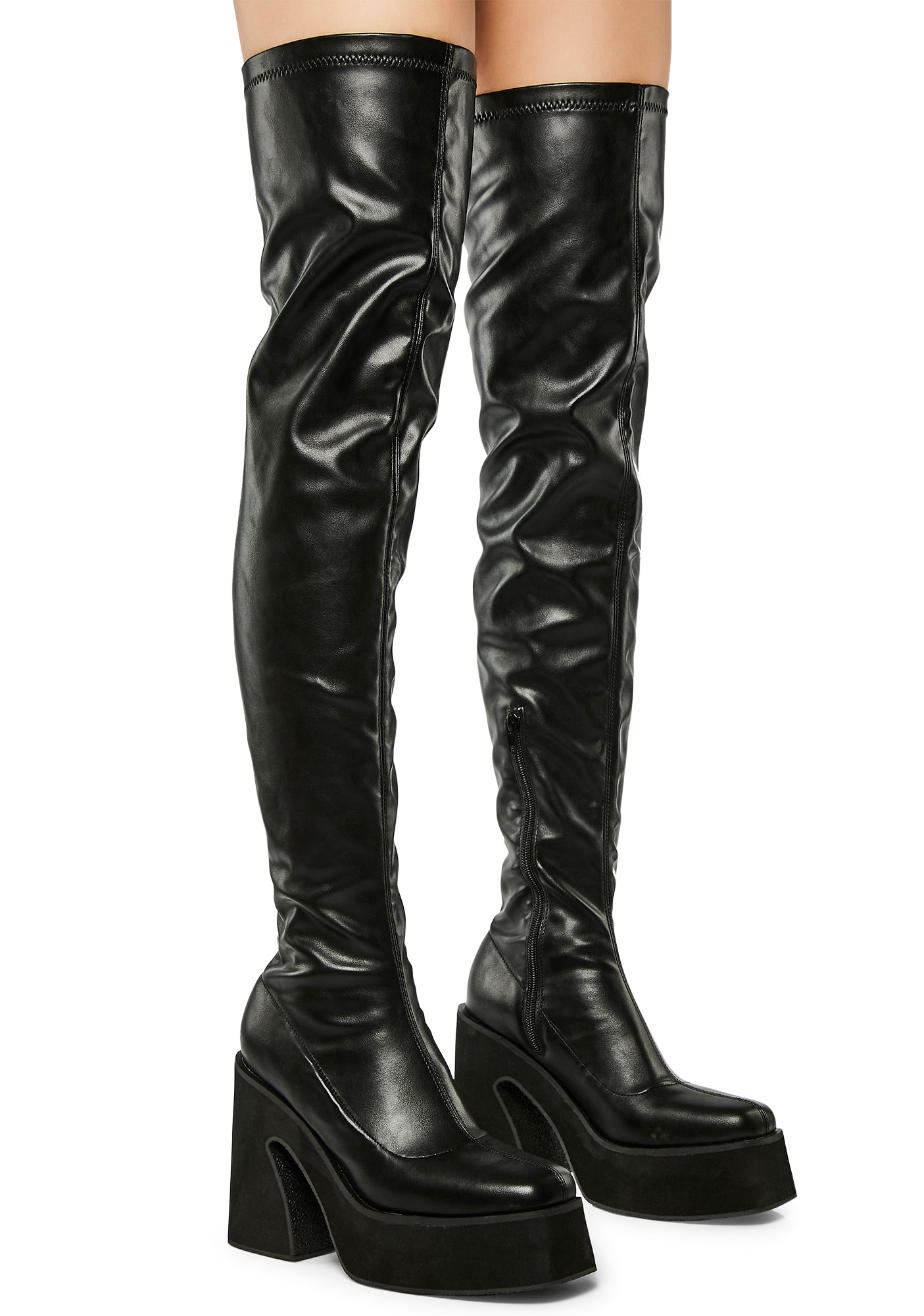 Vegan Leather Thigh High Platform Heels Black Dolls Kill