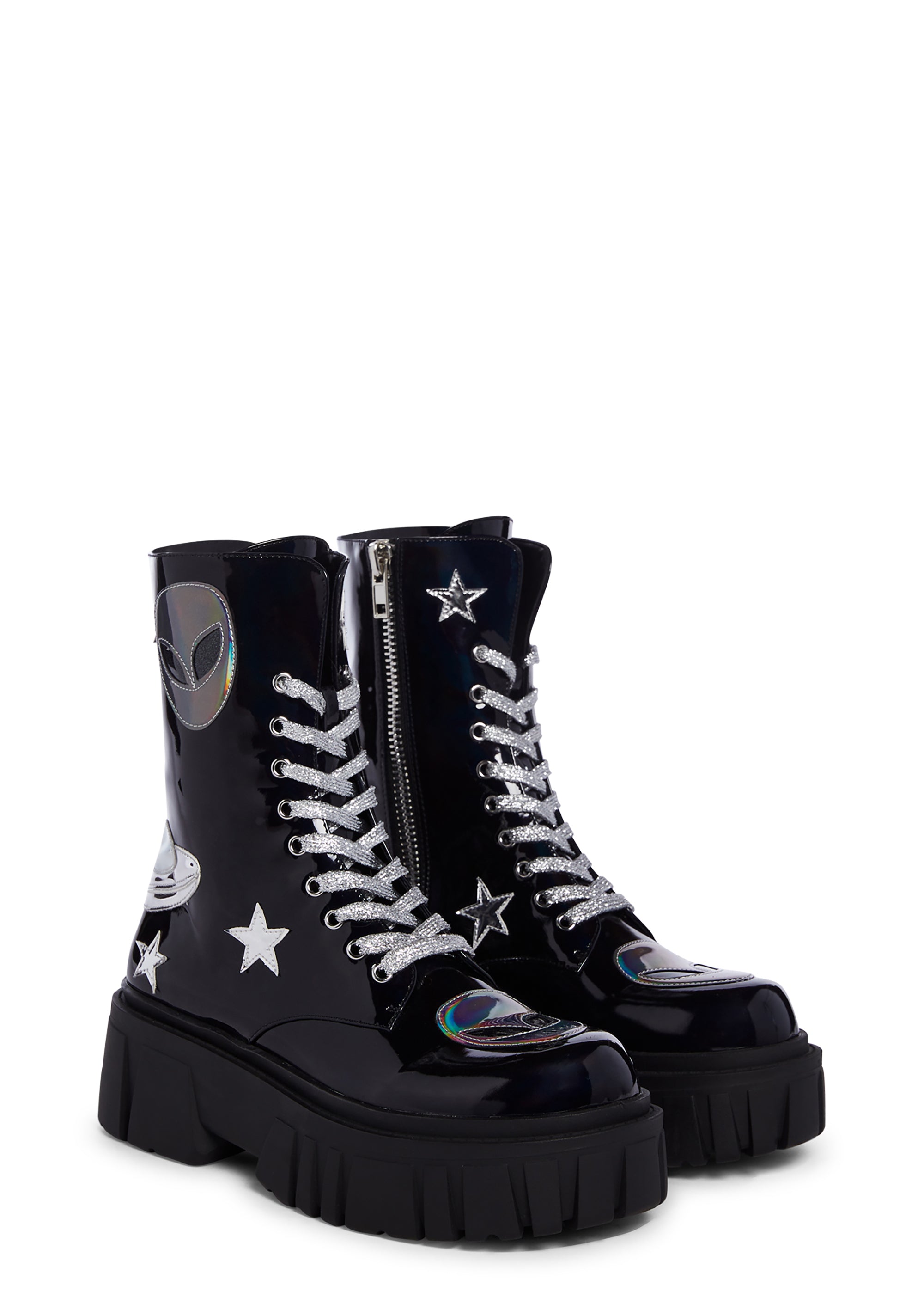 Club Exx Holographic Alien Combat Boots Black Dolls Kill